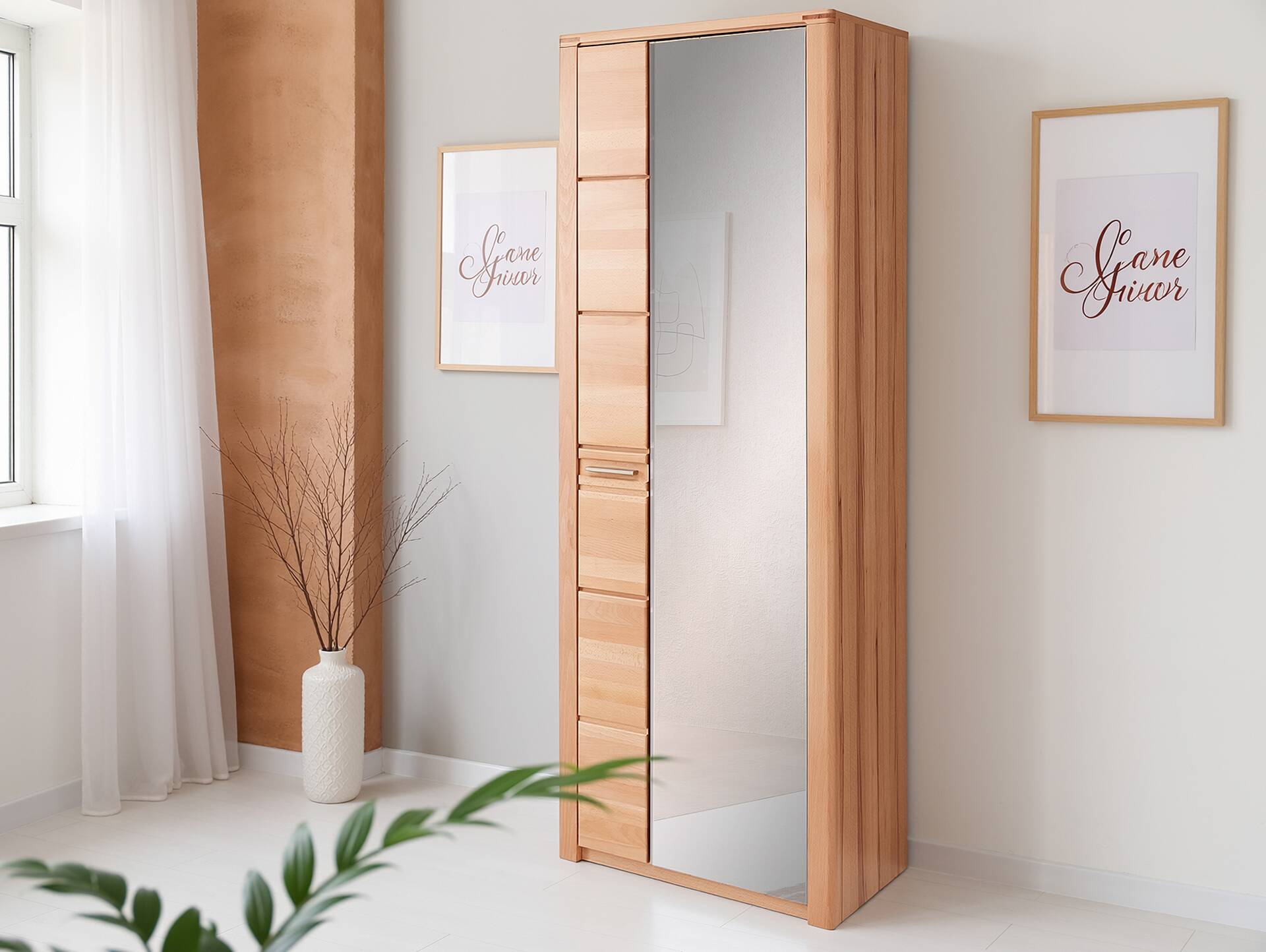 NESTOR ONE Garderobenschrank, Material Teilmassiv, Kernbuche lackiert 