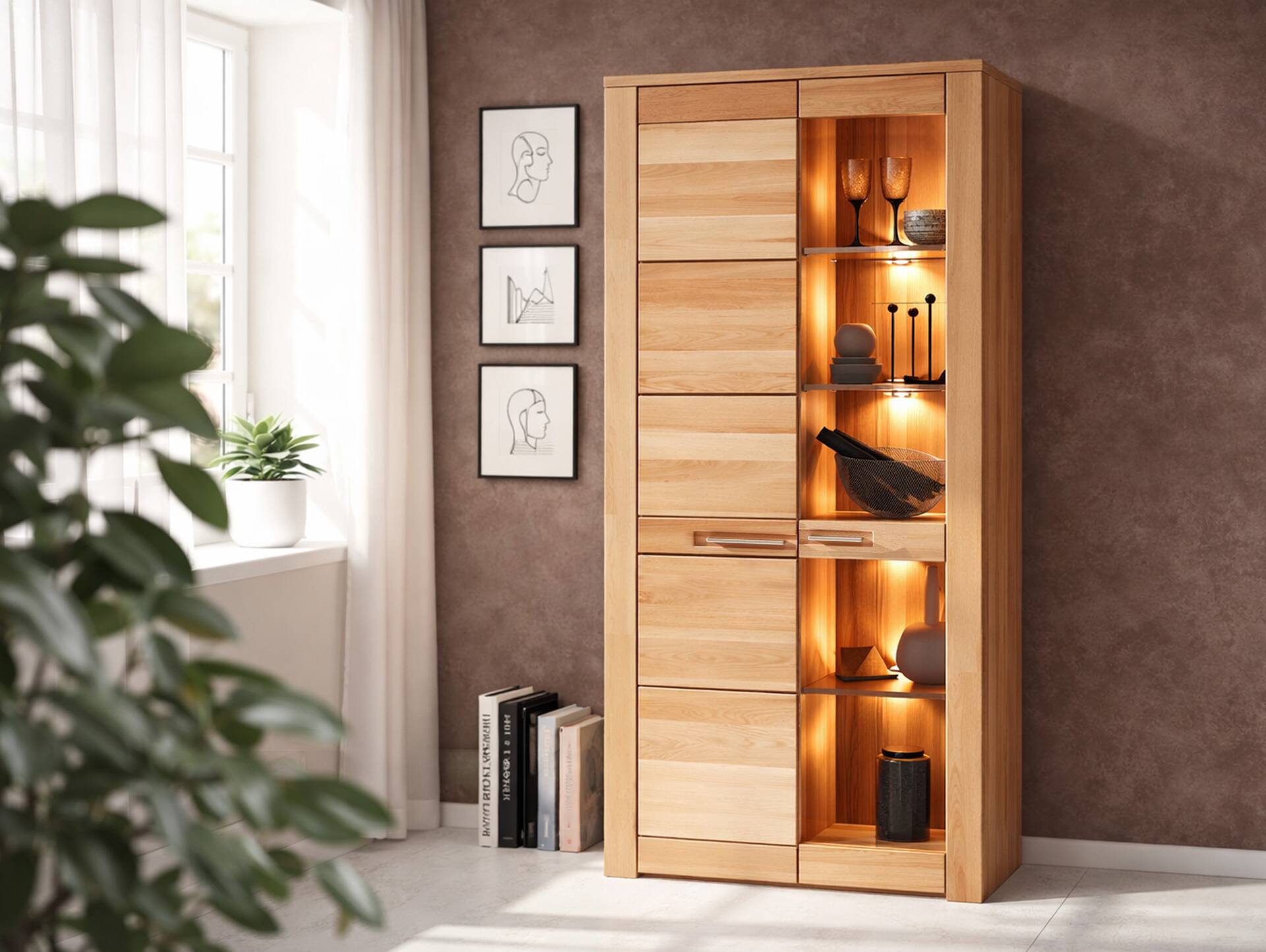 NESTOR ONE Vitrine, Material Teilmassiv, Kernbuche lackiert 