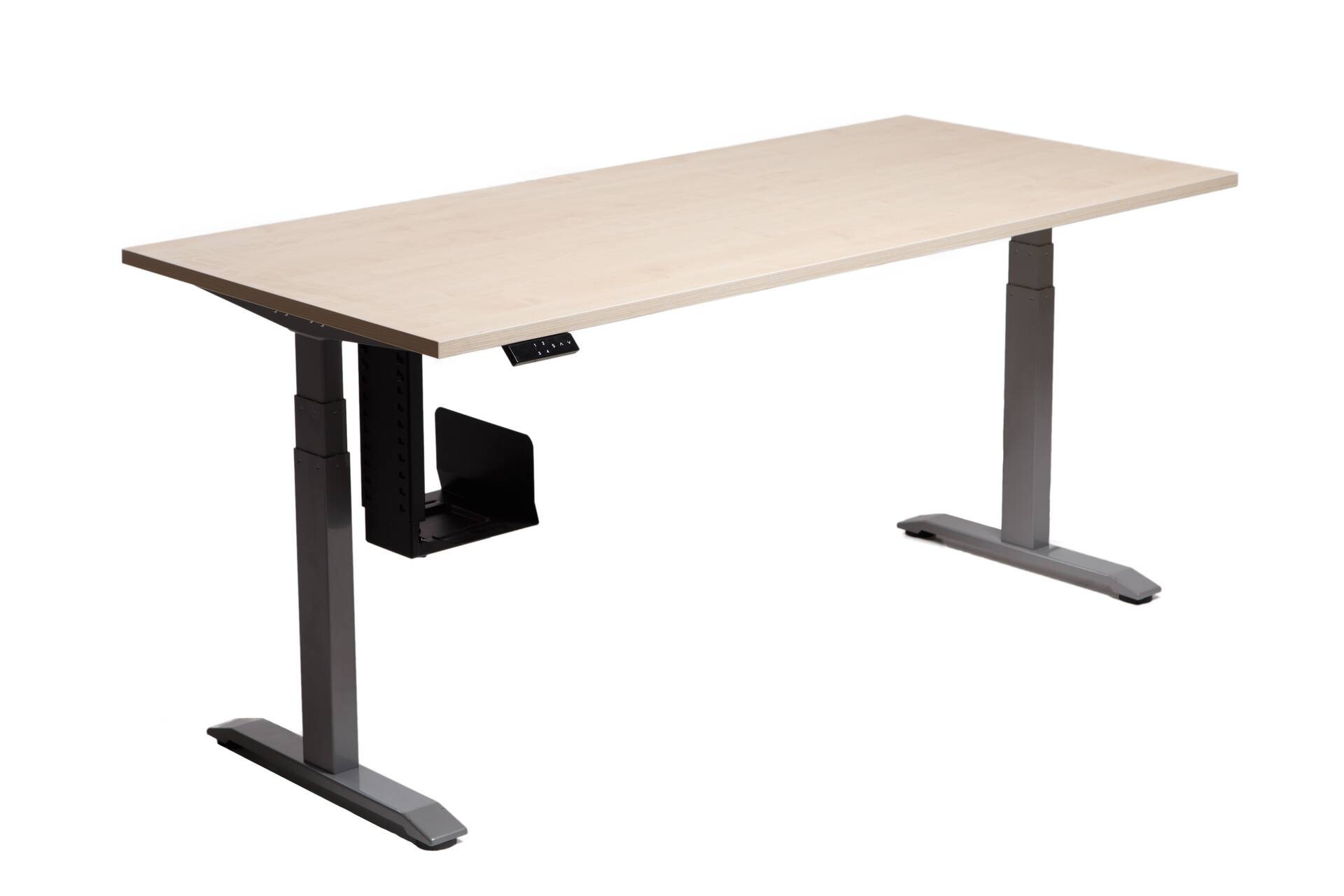 OFFICE ONE elektrisch höhenverstellbarer Schreibtisch / Stehtisch, Material Dekorspanplatte 120 x 80 cm | ahornfarbig | weiss