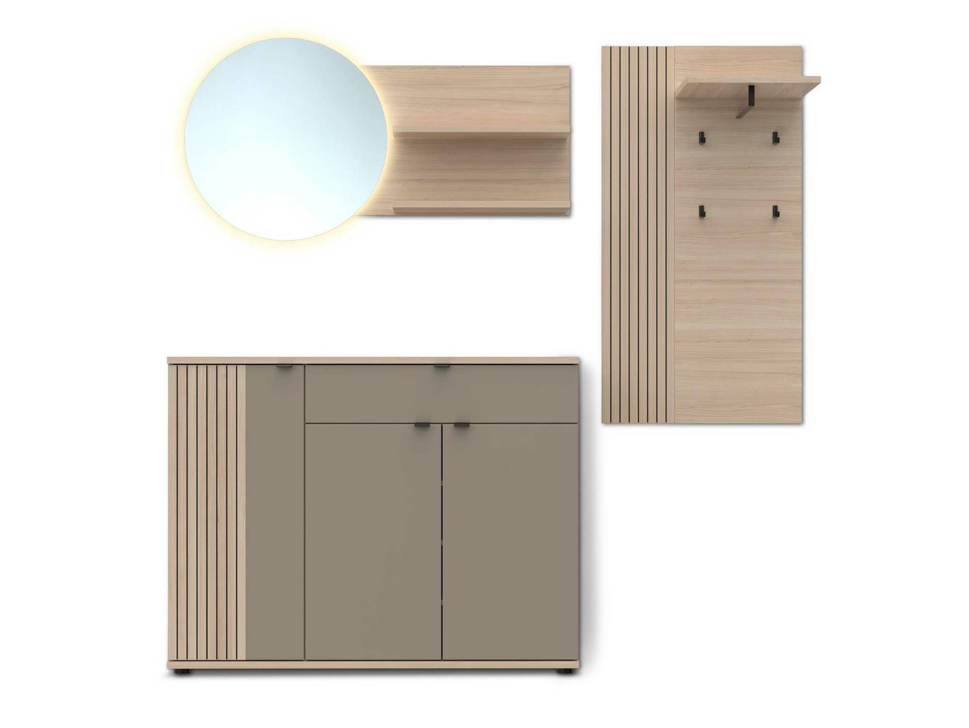 PELMO Schuhschrank II, Material Dekorspanplatte, Basaltfarbig/Riva Eiche Nachb. 