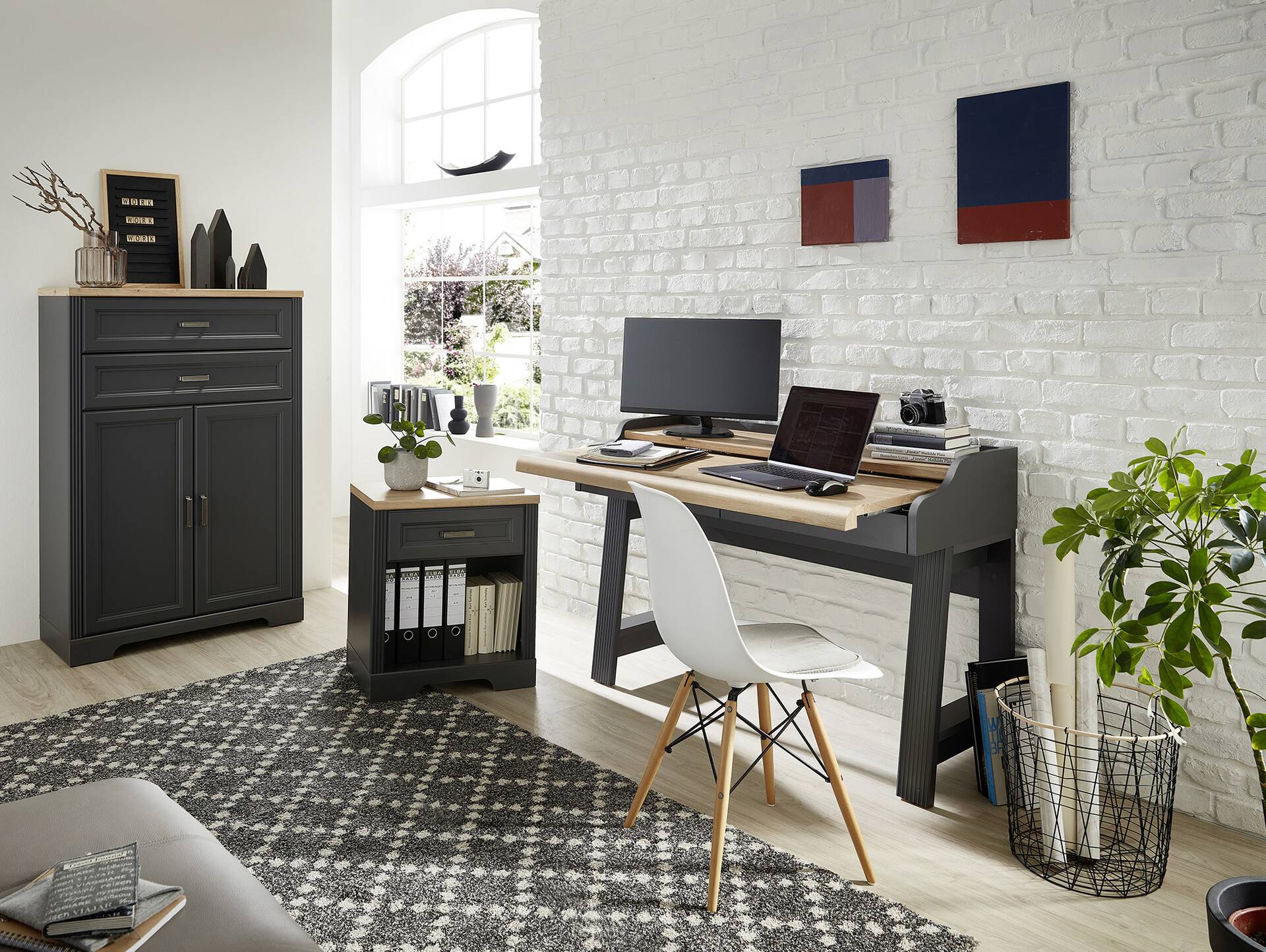 JADY Sekretär, Material MDF/Dekorspanplatte graphitfarbig/eichefarbig