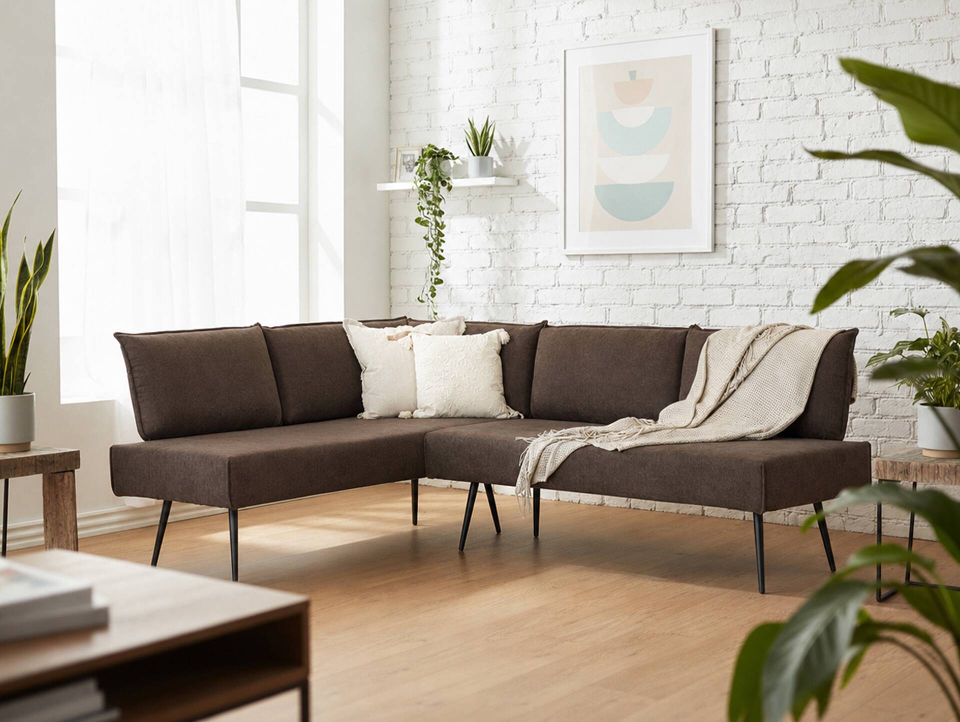 SANTON Eckbank, Material Stoffbezug 147 x 167 cm | braun