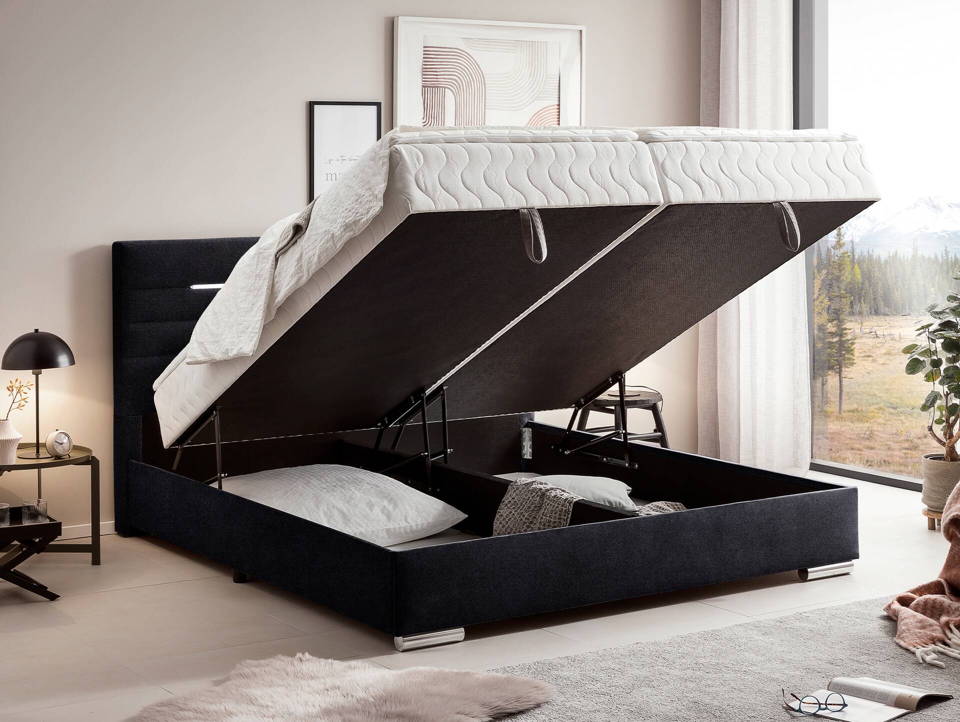SOLAICA Boxspringbett mit Bettkasten, Härtegrad 3 