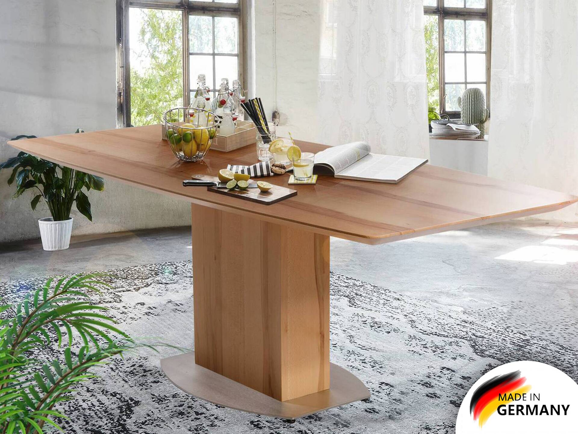 TALINA Maßesstisch in bootsform, Material Massivholz/Edelstahl 