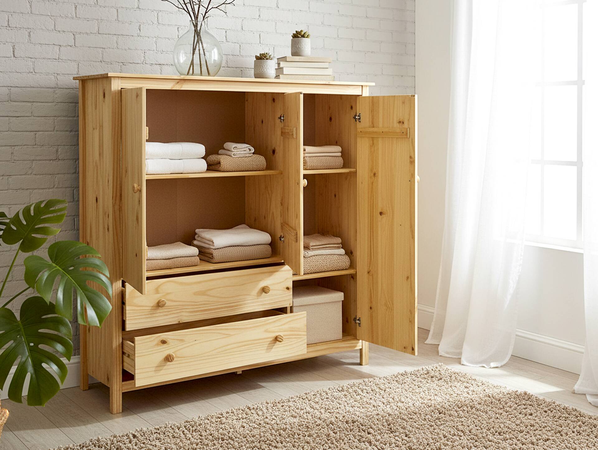 TOBINO Kleiderschrank/Wäscheschrank 3trg, Material Massivholz, Kiefer Kiefer natur | Holz