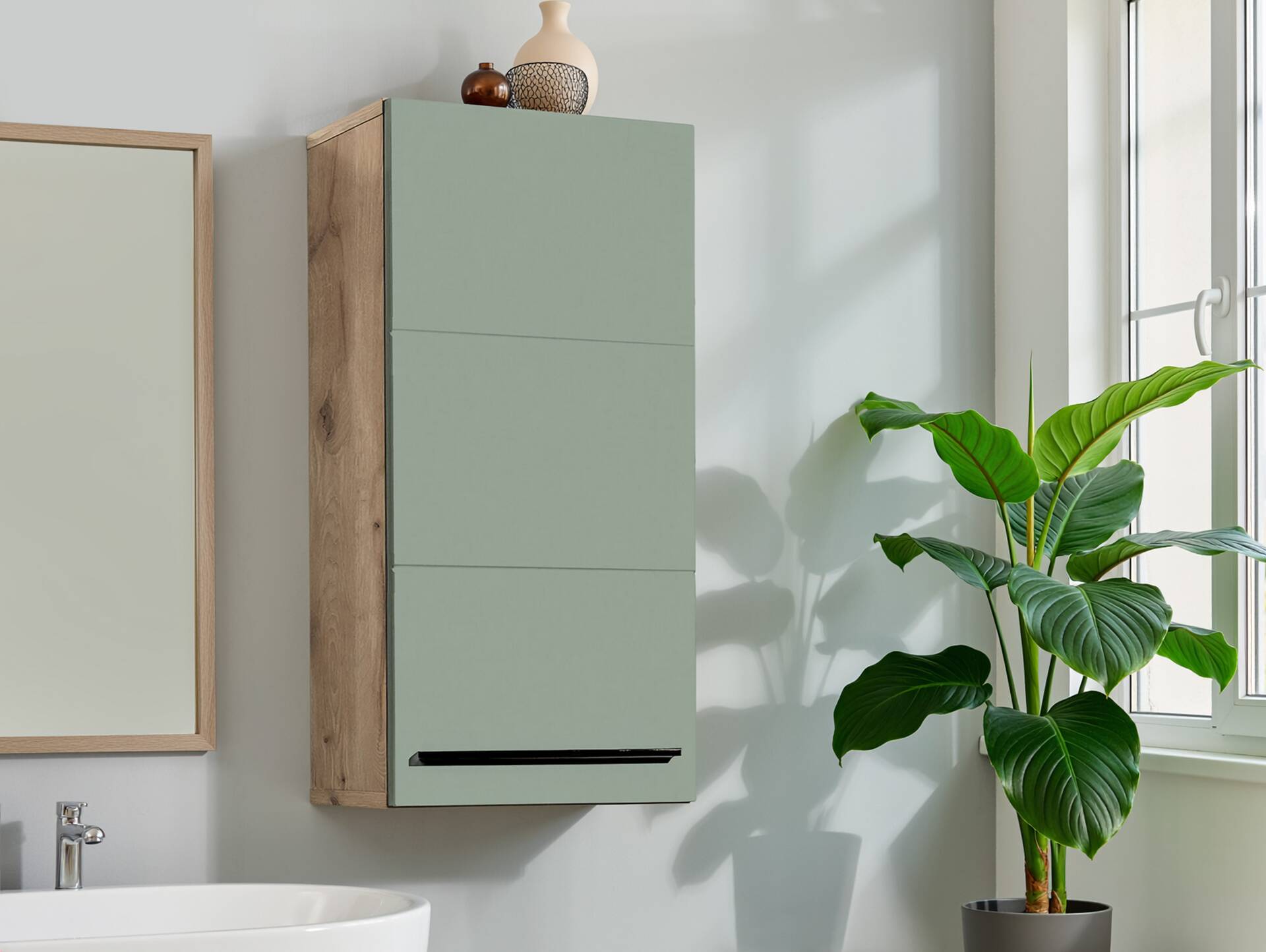 VALENCE Hängeschrank, Material Dekorspanplatte, Eiche Nachbildung/schilfgrün 
