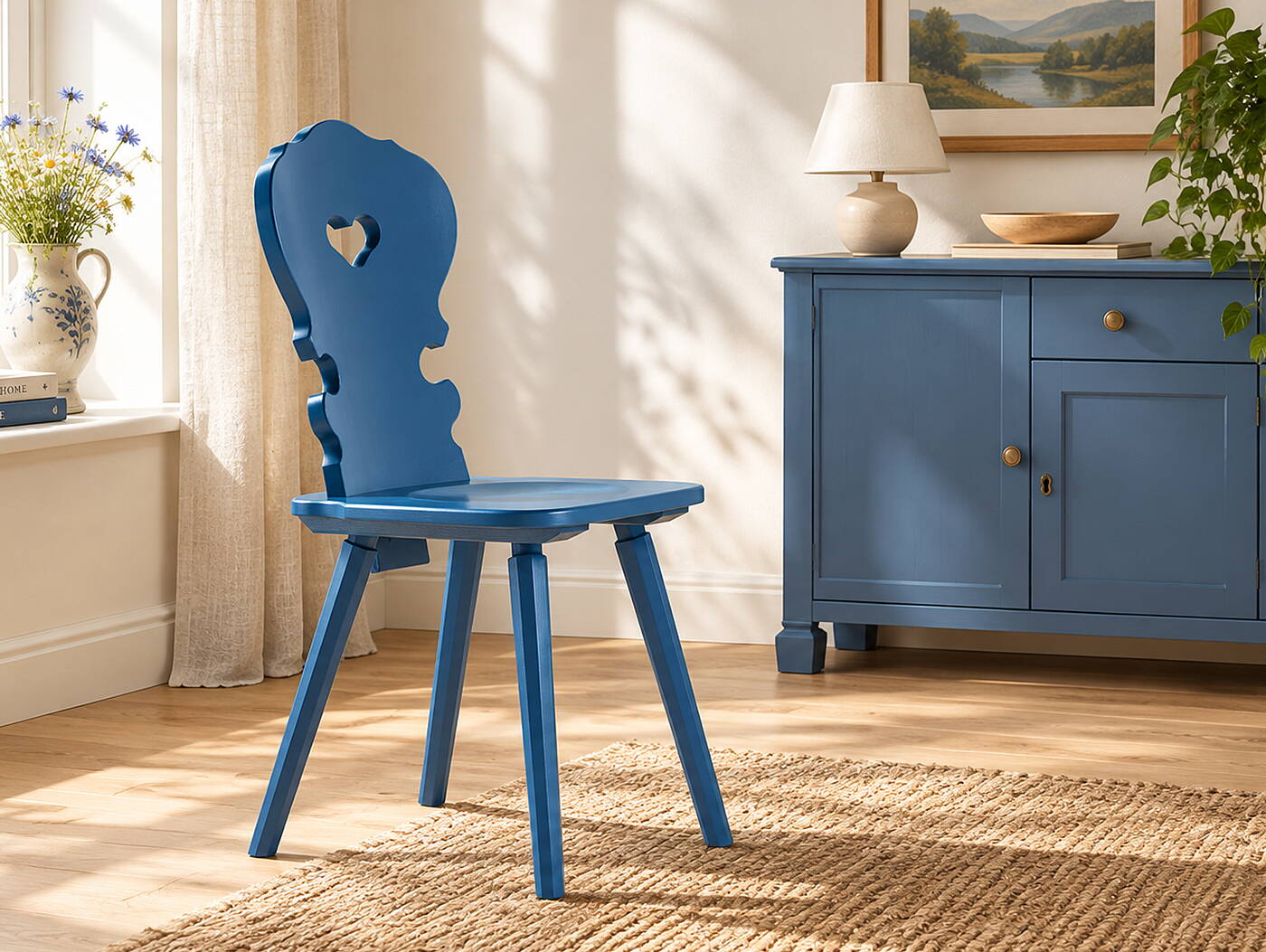 VALERIO Stuhl, Material Massivholz, Fichte lackiert blau