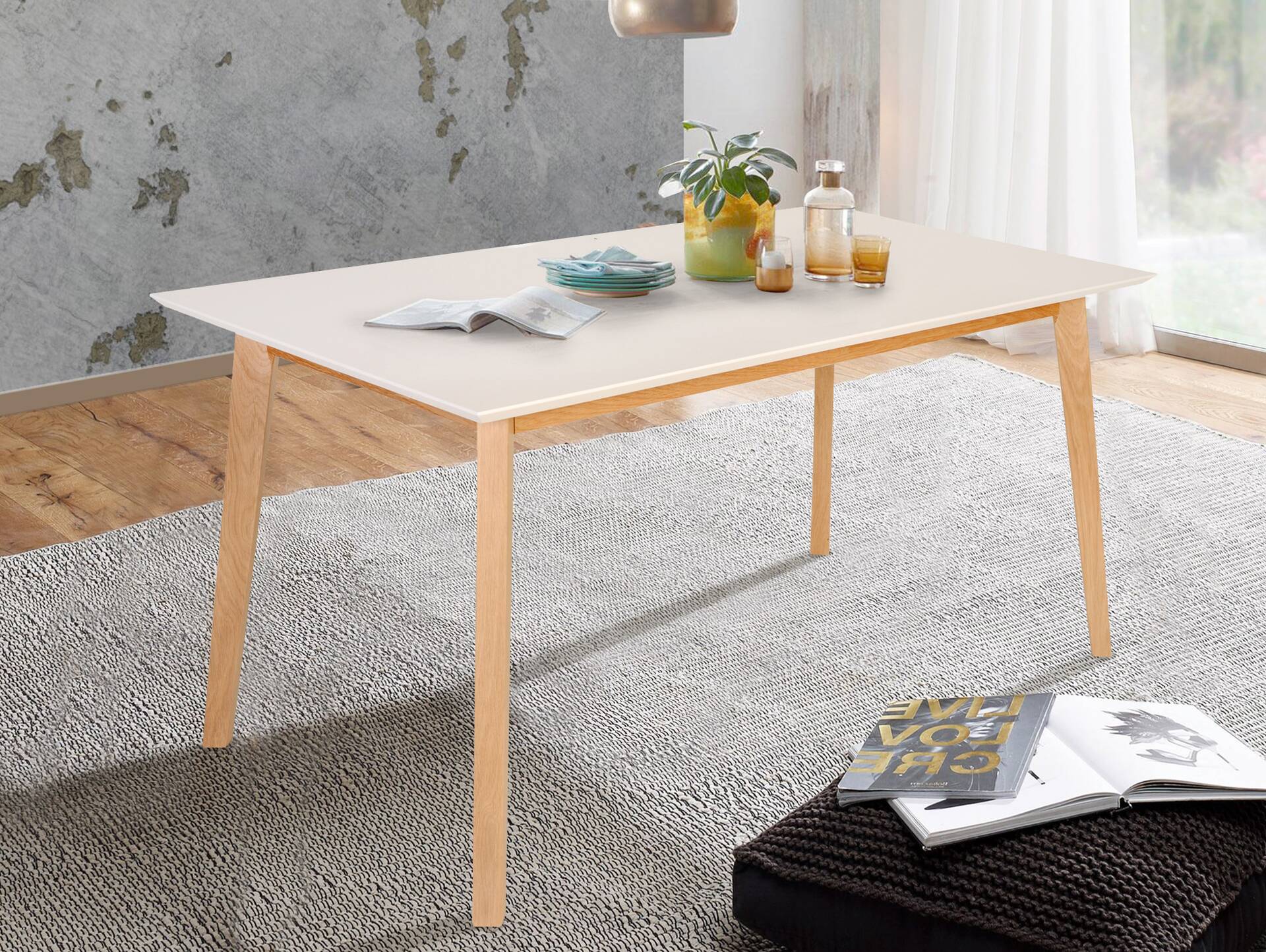 VINCENT Esstisch, Material Massivholz 140/185 x 80 cm | Buche/weiss
