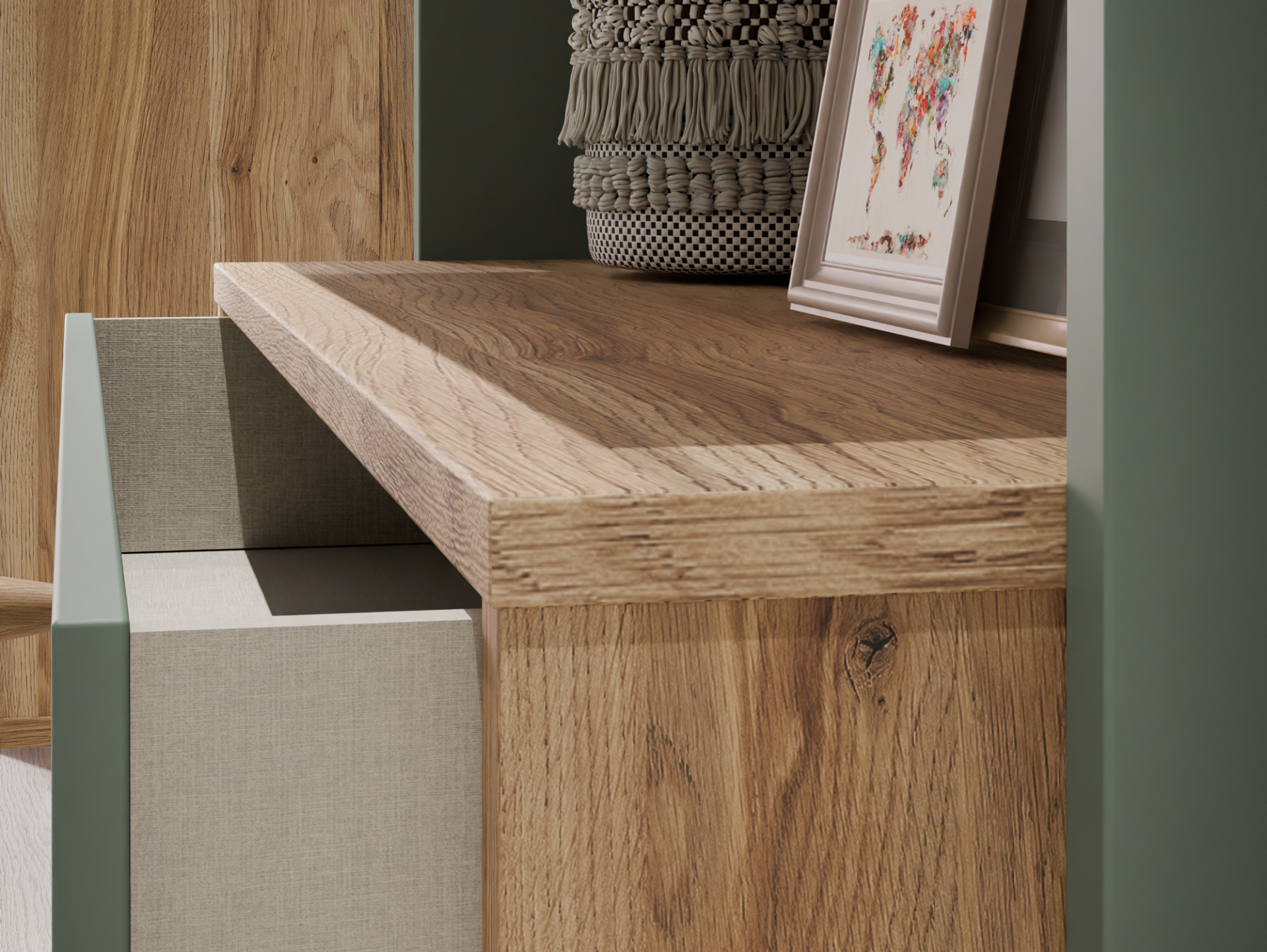 WILMONA Regal, Material Spanplatte, Mauvella Eiche Nachbildung/salbeifarbig 