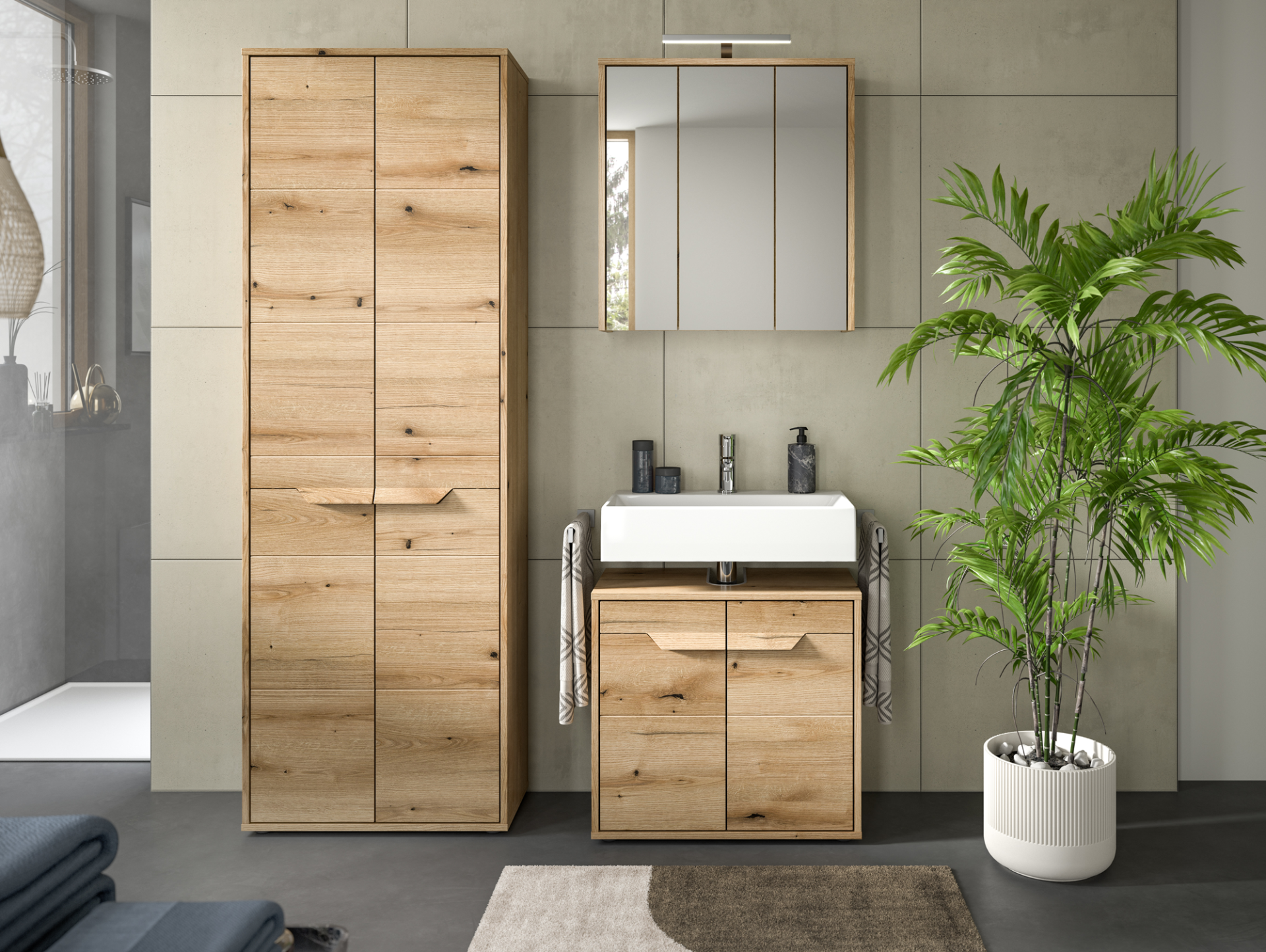 ZANTO Badezimmerset I, Material Dekorspanplatte, Evoke Oak Nachbildung 