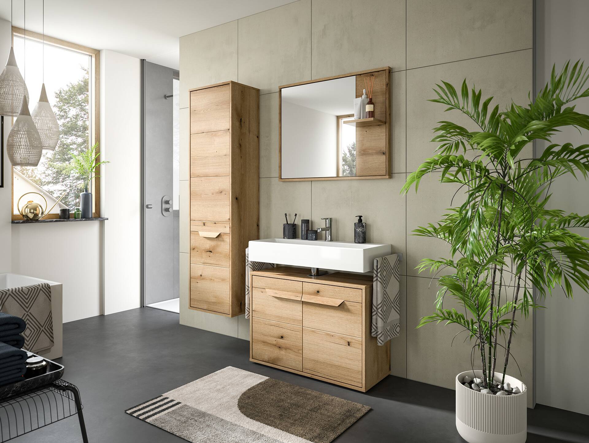 ZANTO Waschbeckenunterschrank, Material Dekorspanplatte, Evoke Oak Nachbildung 