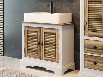 NOTTINGHAM Waschbeckenunterschrank, recyceltes Altholz, teilmassiv 