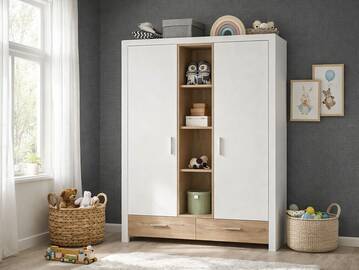 FABI Kleiderschrank 2türig, Material Spanplatte, weiß/Artisan Eichefarbig