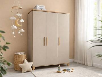 LENI Kleiderschrank 3türig, Material Spanplatte, Kaschmir/Eichefarbig