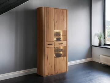 ASKARO Kombi-Vitrine, Material Teilmassiv, Balkeneiche geölt 