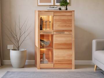 NESTOR ONE Vitrine niedrig, Material Teilmassiv, Kernbuche lackiert