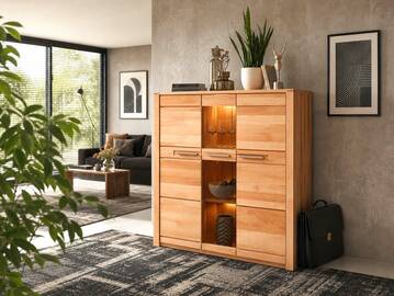 NESTOR ONE Highboard, Material Teilmassiv, Kernbuche lackiert 