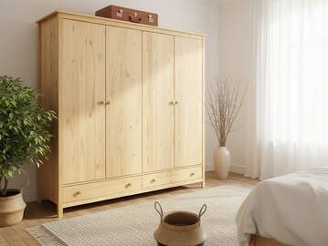 TOBINO Kleiderschrank 4trg, Material Massivholz, Kiefer Kiefer natur | Holz