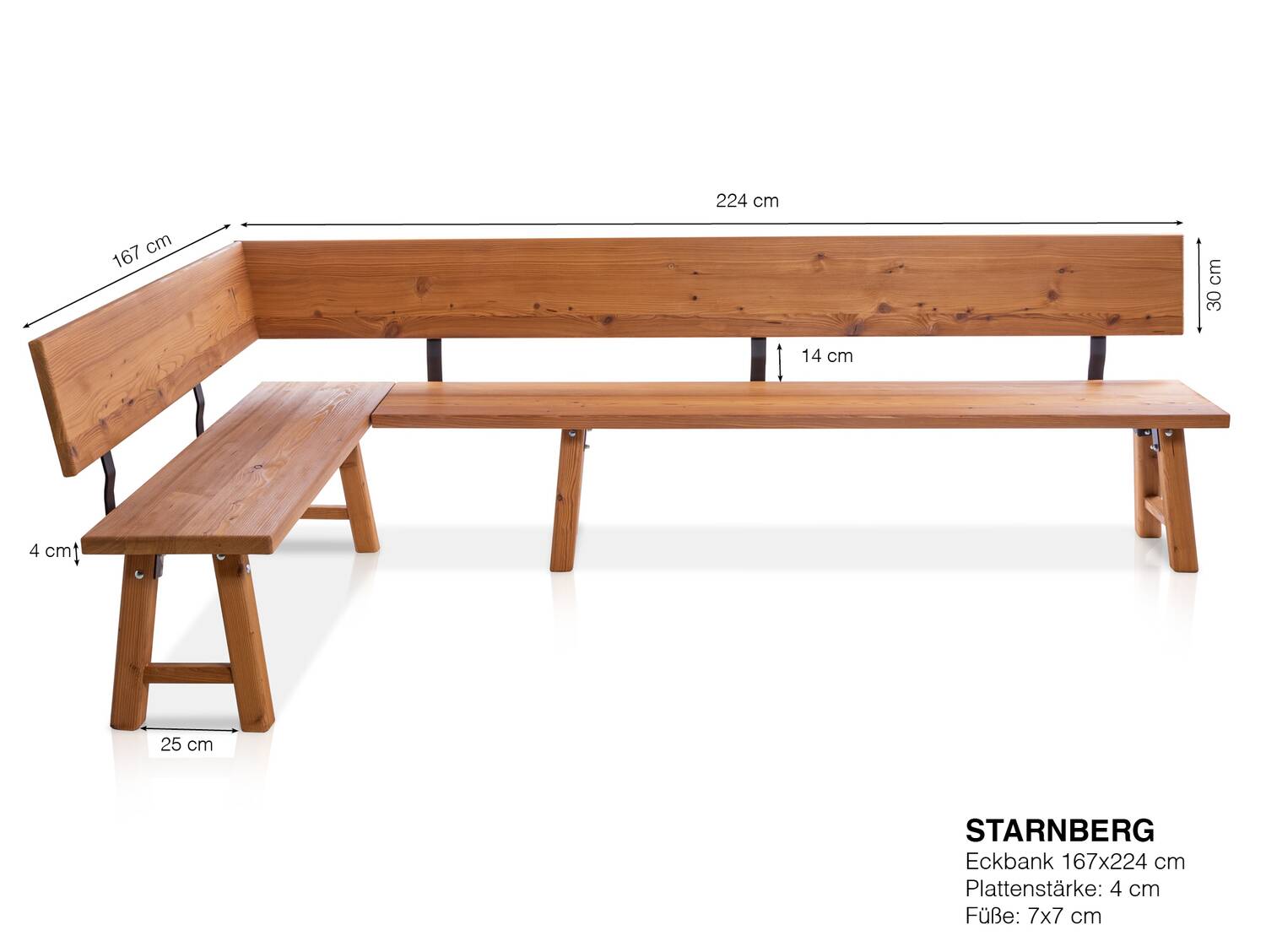 Eckbank STARNBERG, Material Massivholz, Lärche gedämpft 167 x 224 cm | lackiert