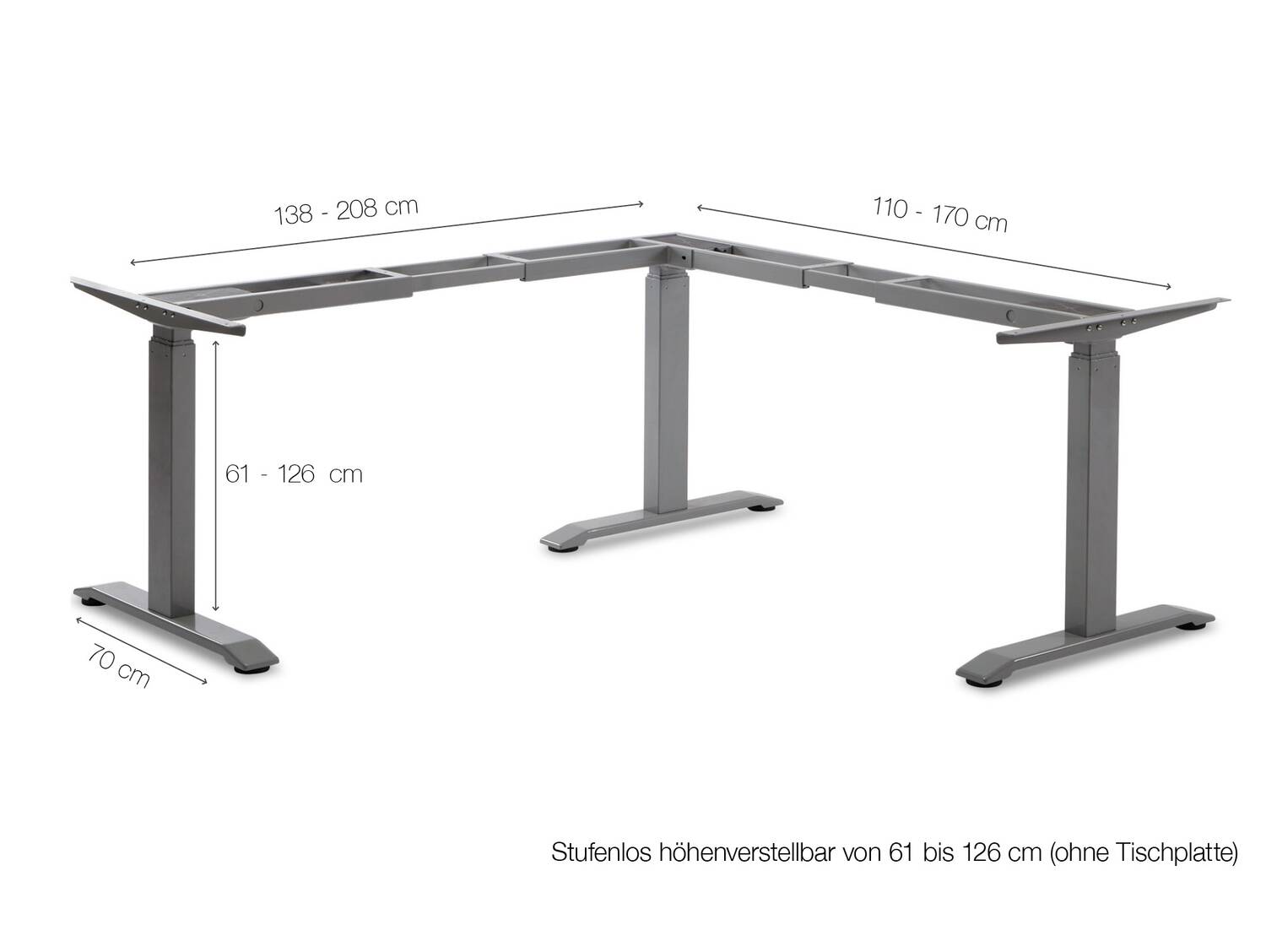 OFFICE ONE elektrisch höhenverstellbares Ecktischgestell, TÜV geprüft, mit Memory-Funktion grau