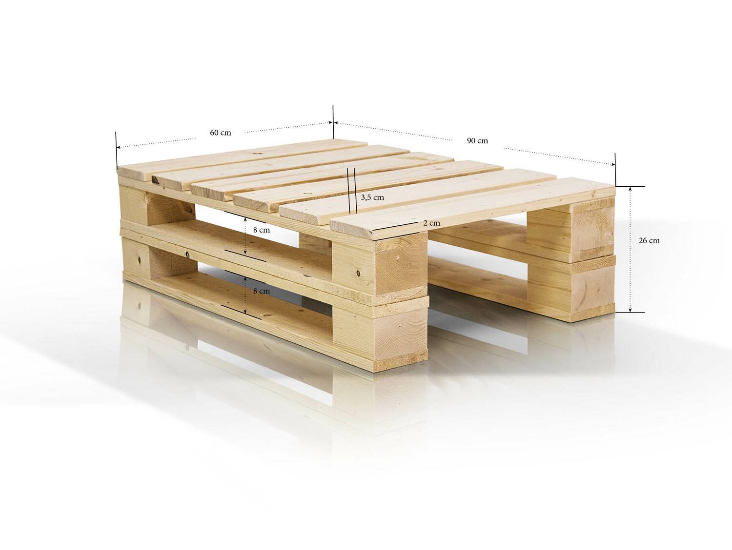 PALETTI DUO Couchtisch I aus Paletten 60x90 cm natur