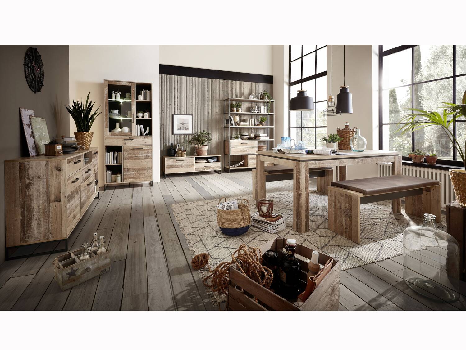 RAMINA Regal I, Material Dekorspanplatte, Used Style braun/anthrazit 