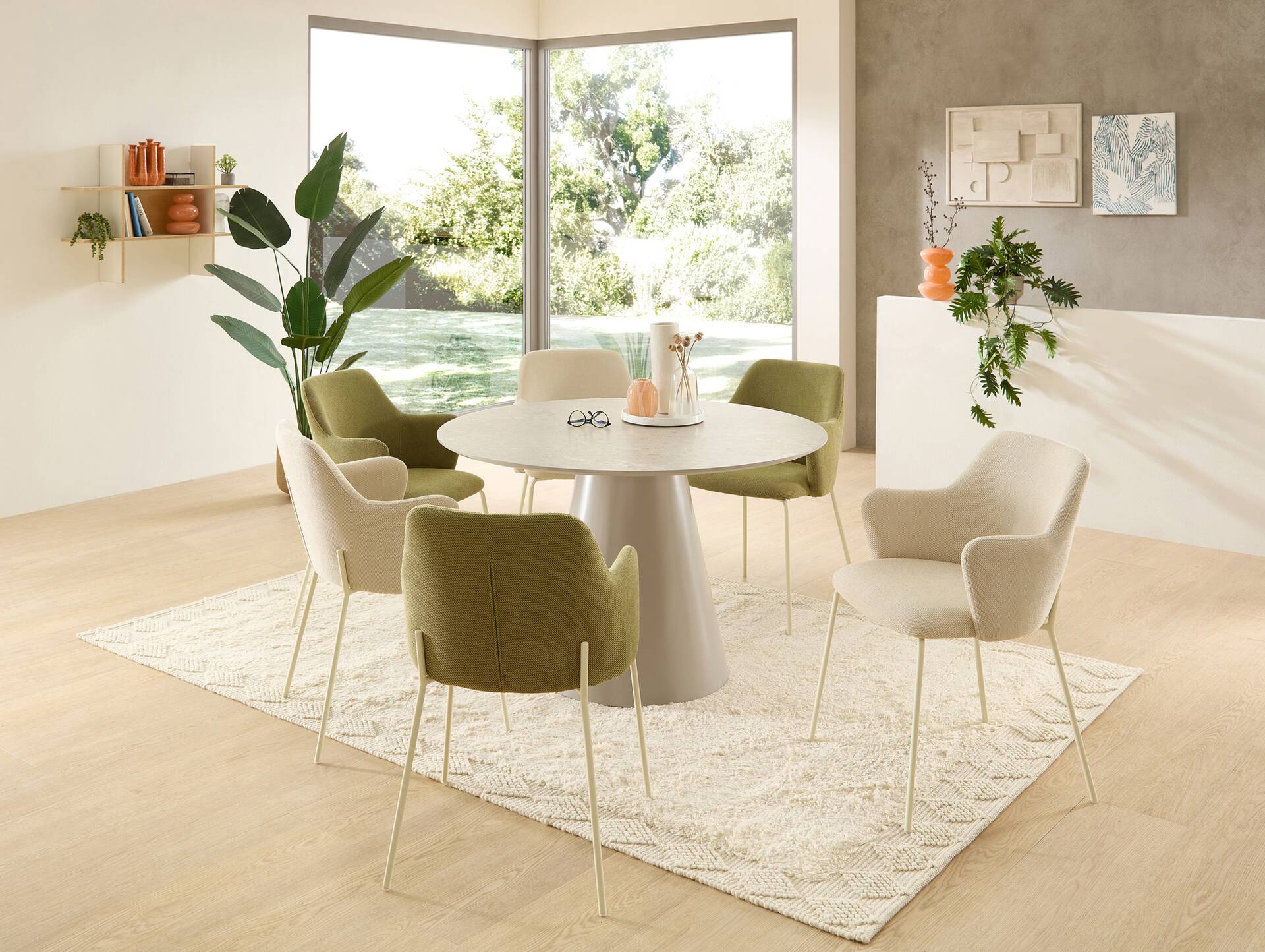 GIANNI Esstisch rund, Material MDF, Steinoptik, grau 