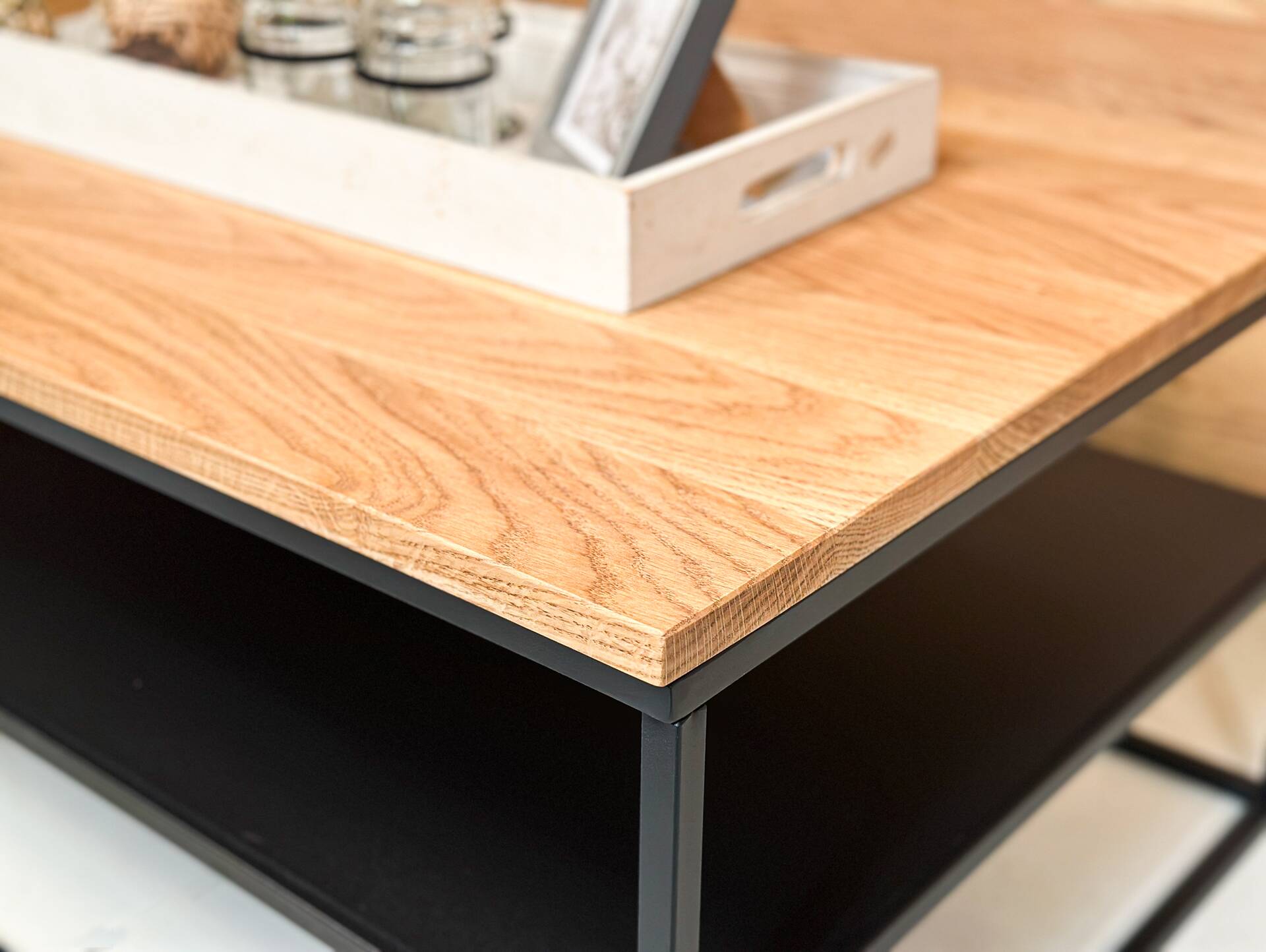 JAKOMO Couchtisch, Material Massivholz/Metall, Eiche geölt/schwarz 