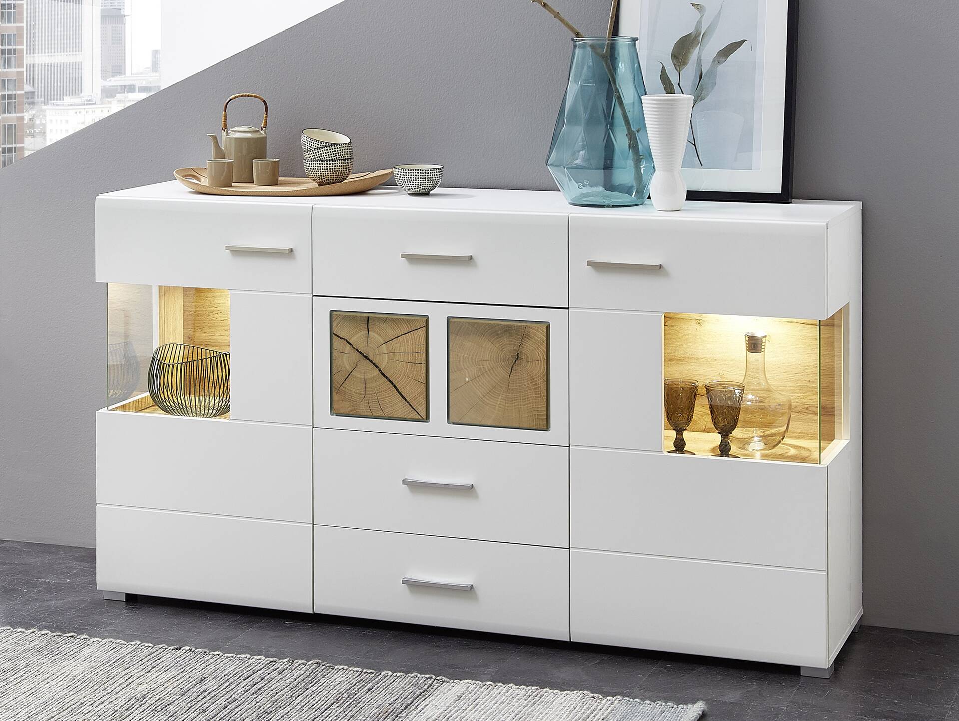 FELIPA Sideboard, Material MDF, weiss/eichefarbig 