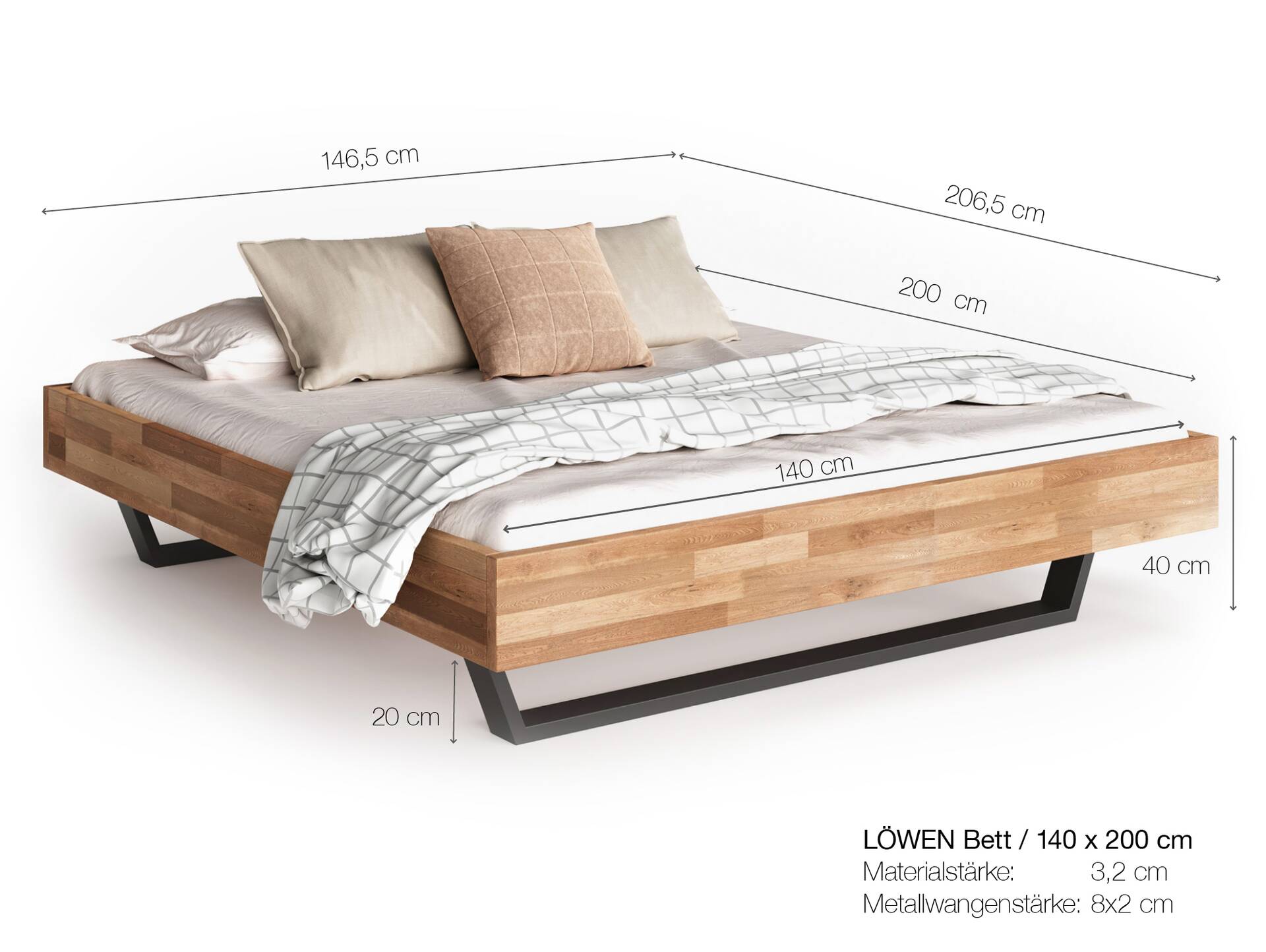 LÖWEN Kufenbett ohne Kopfteil, Material Massivholz 140 x 200 cm | Buche unbehandelt | ohne Kopfteil