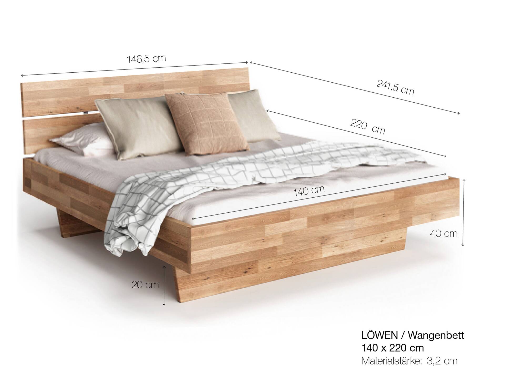 LÖWEN Wangenbett mit Kopfteil, Material Massivholz 140 x 220 cm | Buche unbehandelt
