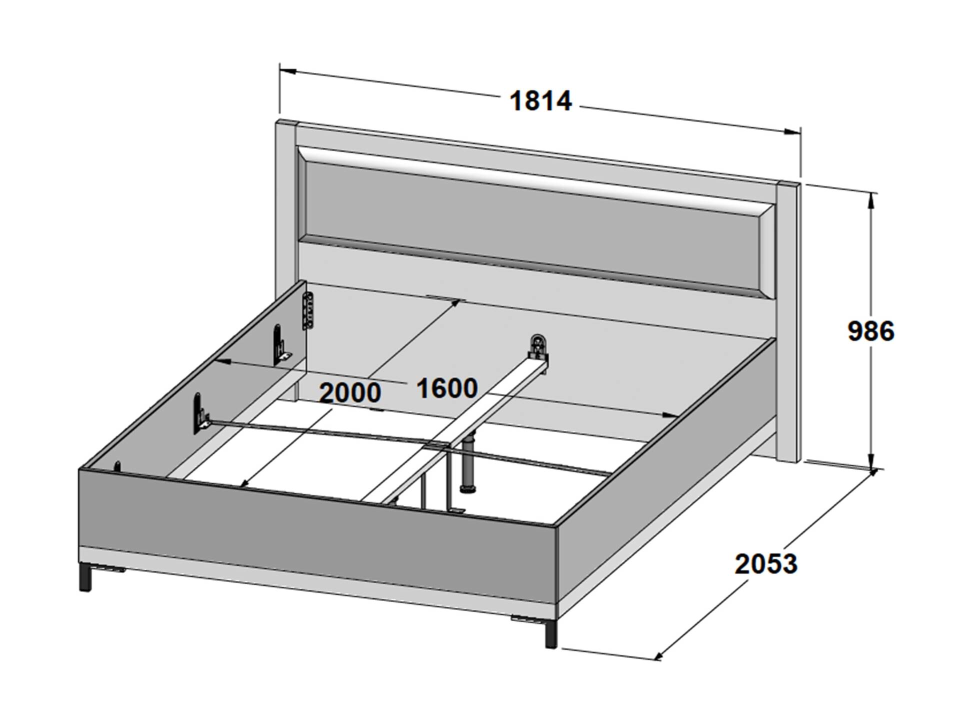 QUERRY Doppelbett, Material Dekorspanplatte, walnussfarbig/grau 160 x 200 cm