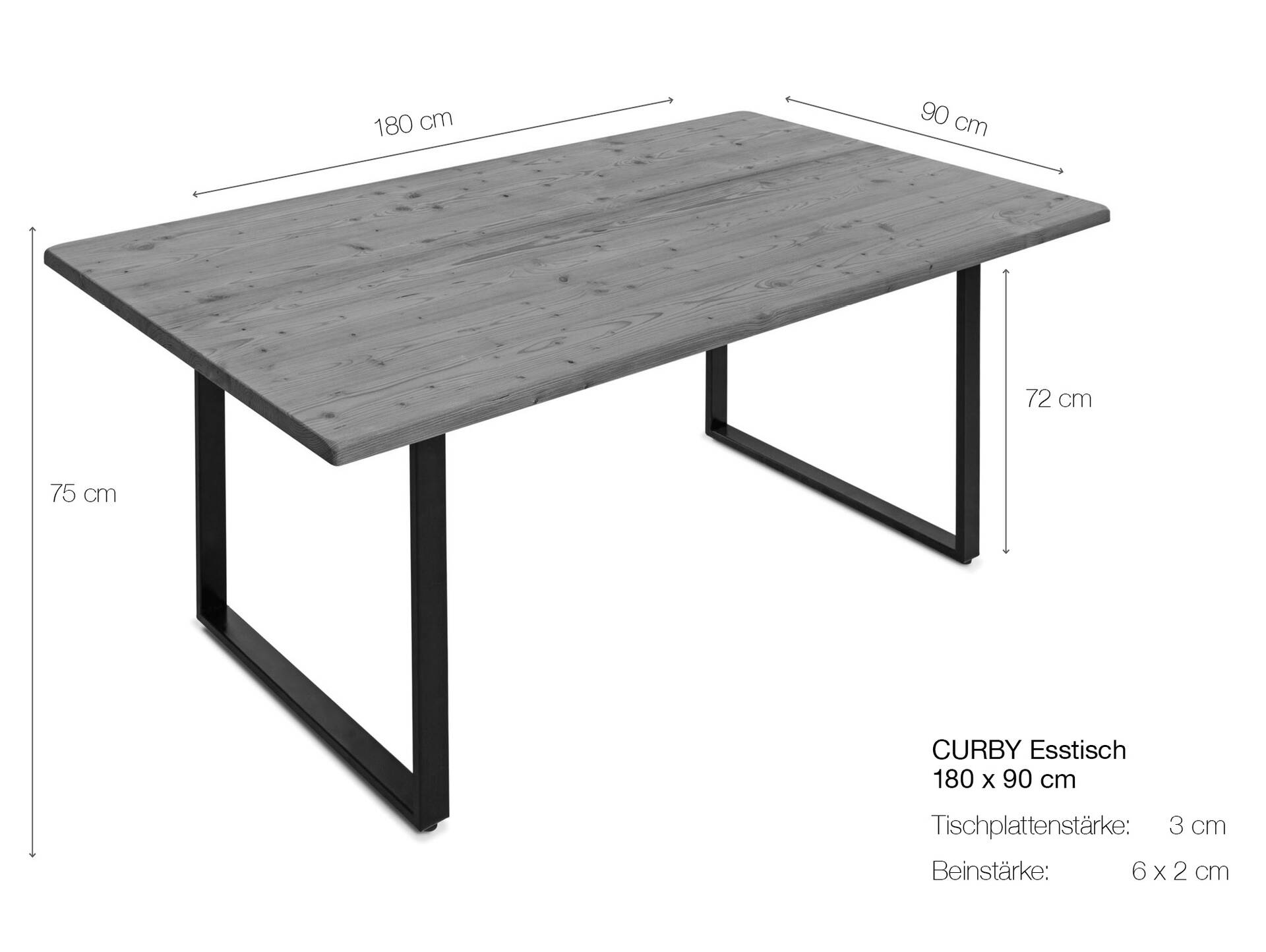 CURBY Massivholztisch, rustikale Altholzoptik, Fichte gebürstet 180 x 90 cm | vintage