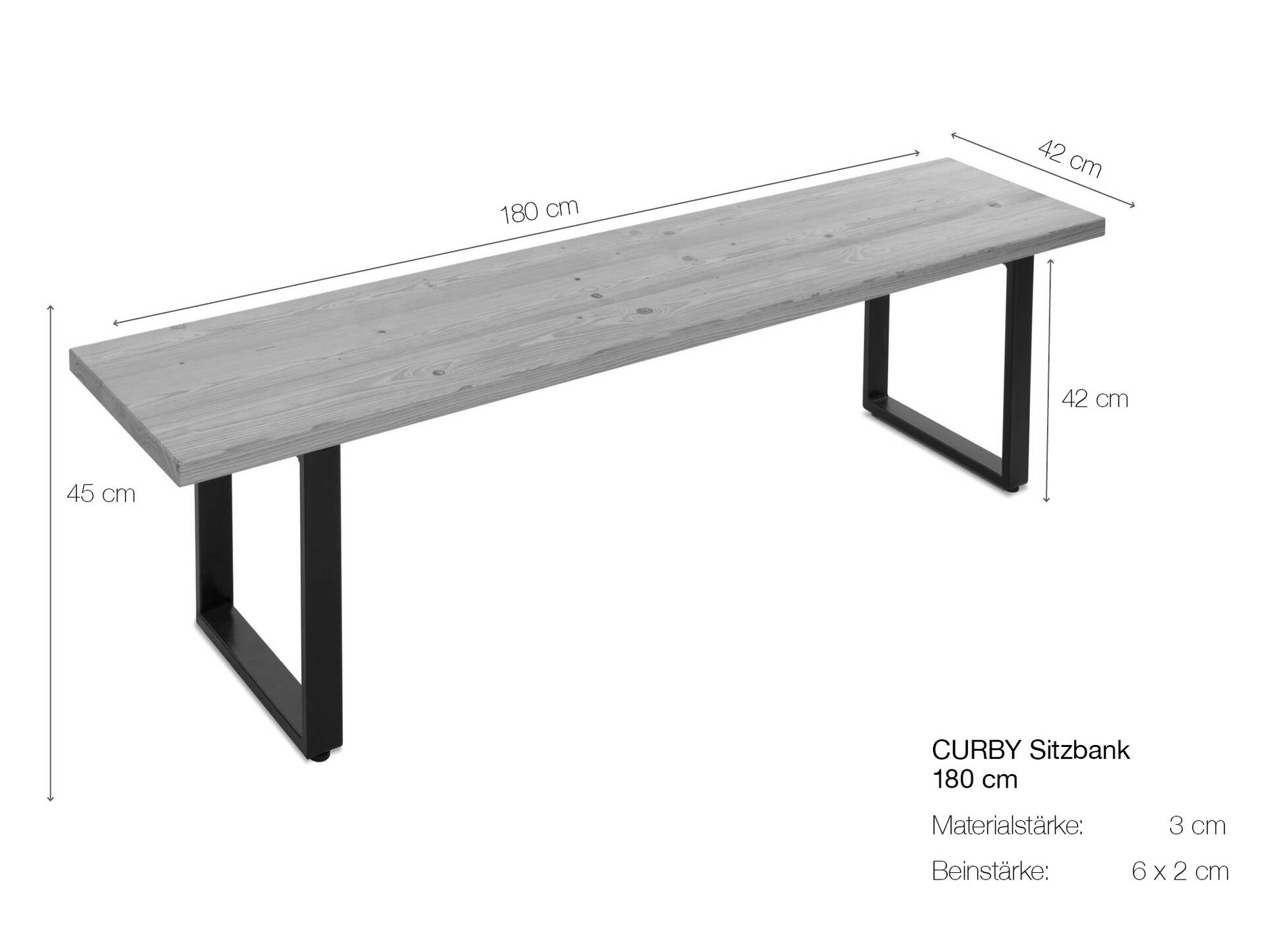 CURBY Sitzbank, rustikale Altholzoptik, Material Massivholz, Fichte gebürstet 180 cm | vintage | ohne Rückenlehne | ohne Sitzkissen