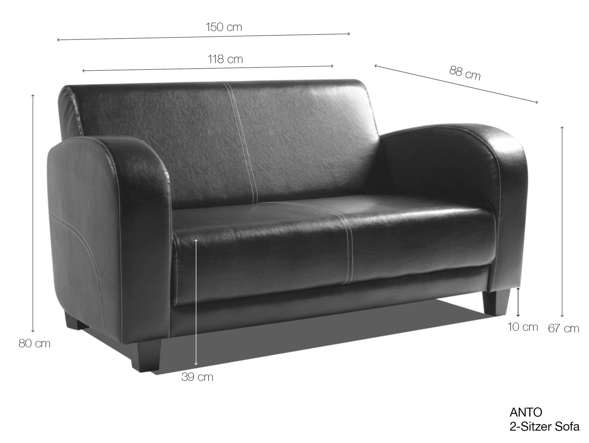 ANTO Sofa 2-Sitzer Antikbraun, Füsse nussbaumfarben 