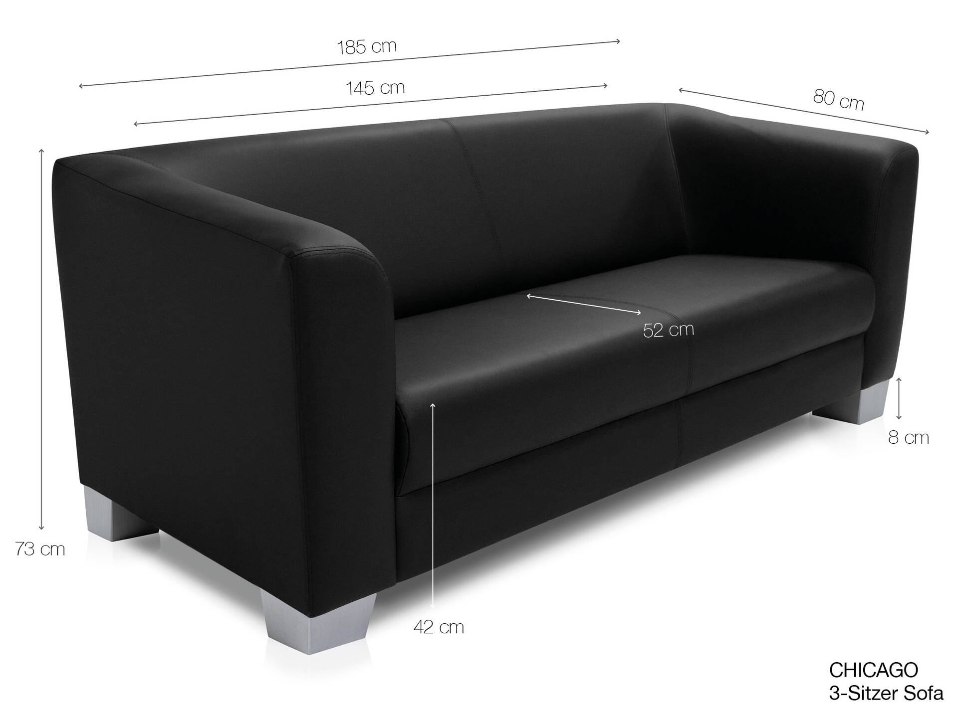 CHICAGO 3-Sitzer Sofa, Material Kunstleder grau