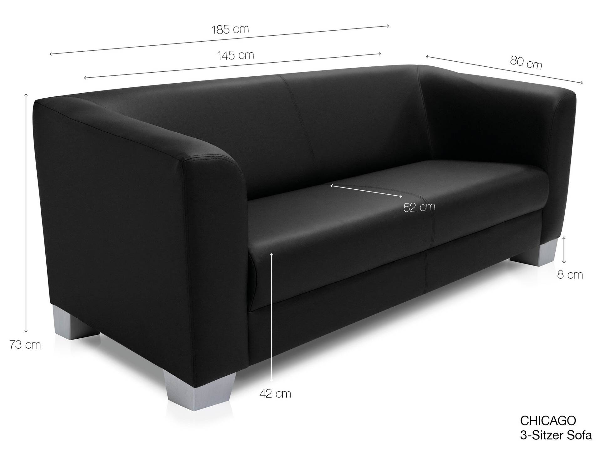 CHICAGO 3-Sitzer Sofa, Material Kunstleder weiss