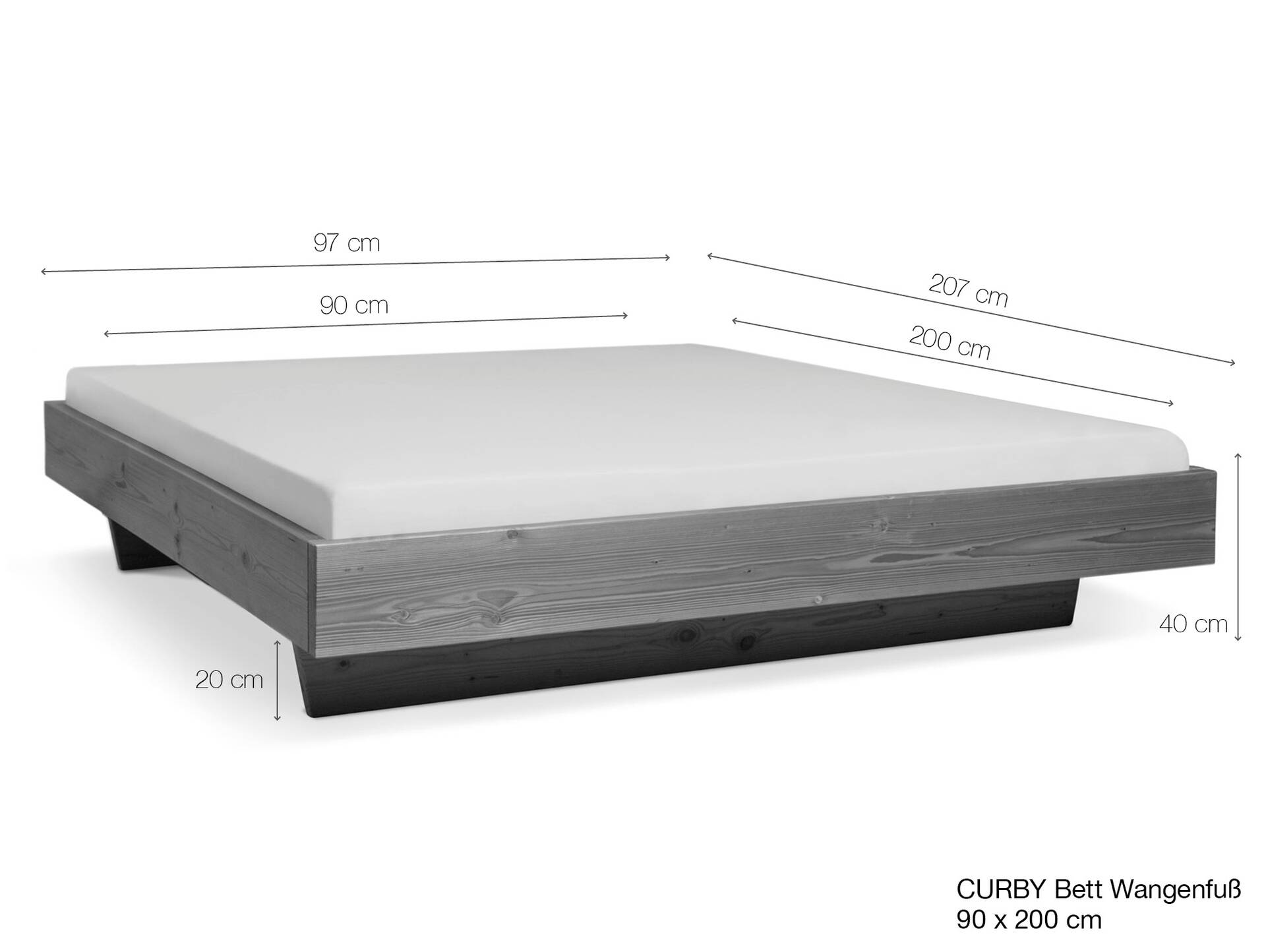 CURBY Wangenbett mit/ohne Kopfteil, Material Massivholz 90 x 200 cm | natur | ohne Kopfteil