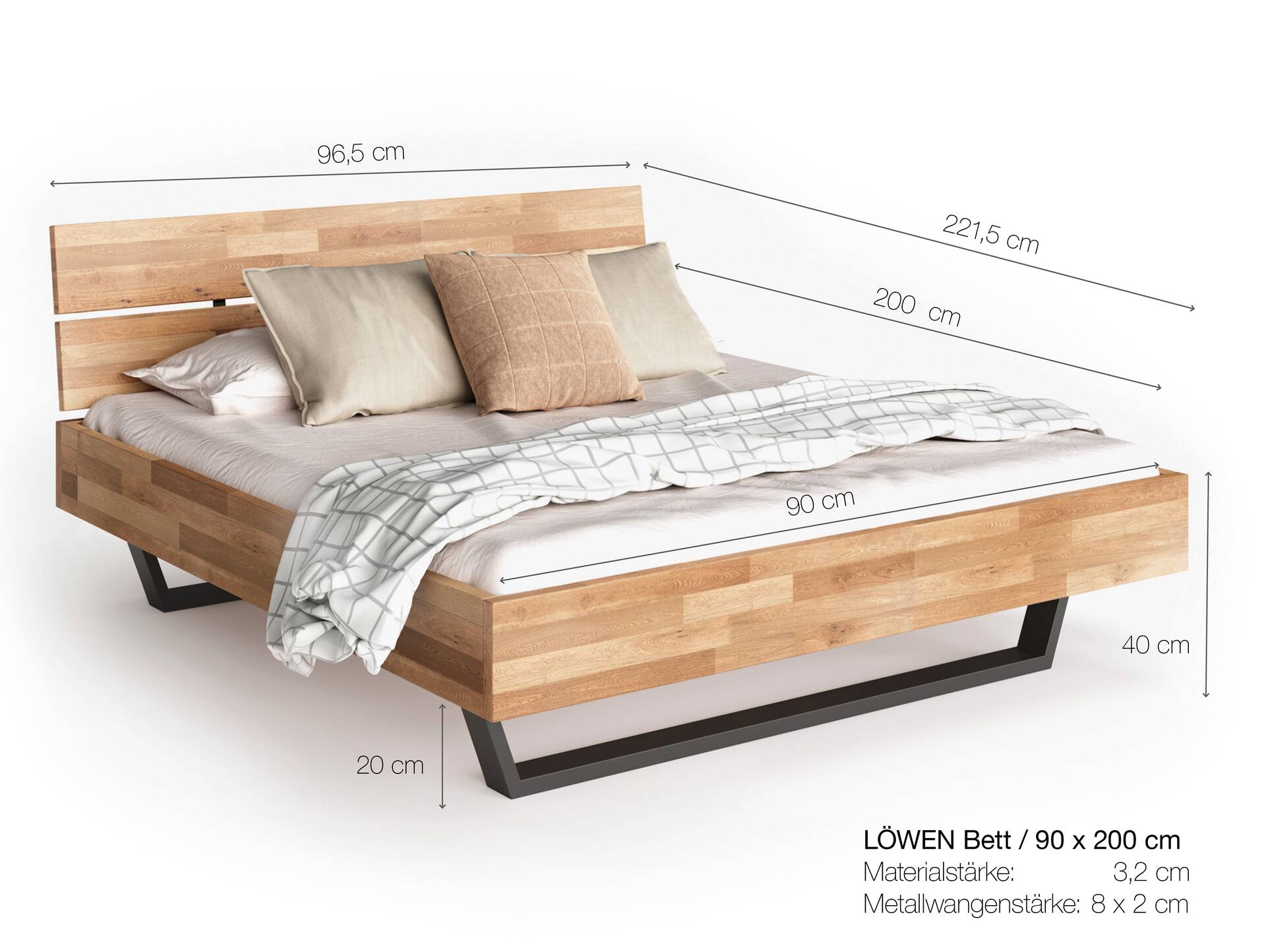 LÖWEN Kufenbett/ Massivholzbett, mit/ohne Kopfteil 90 x 200 cm | Buche unbehandelt | mit Kopfteil