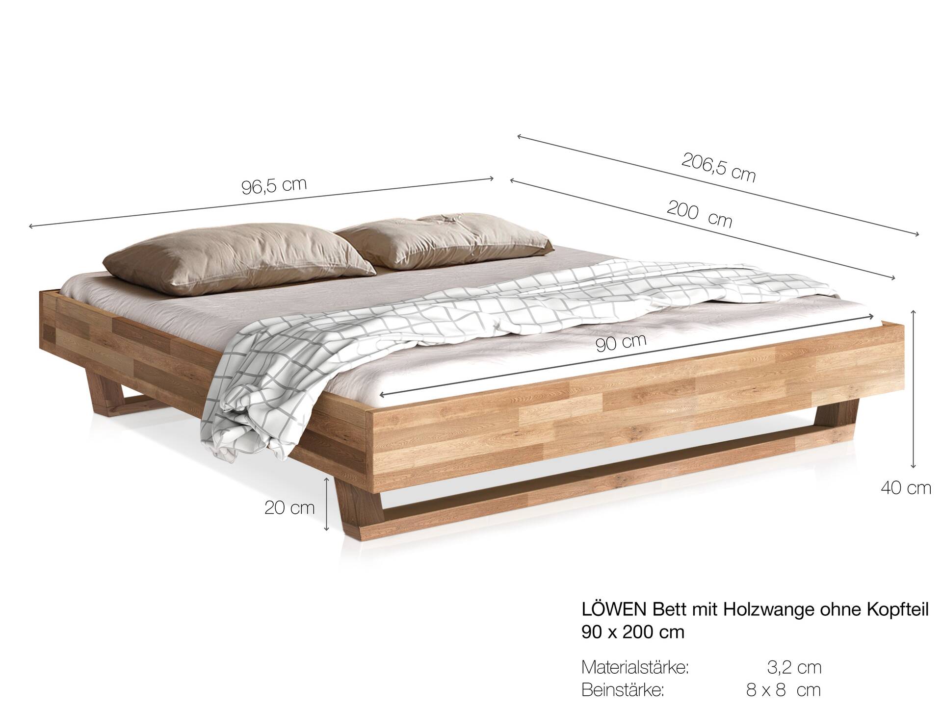 LÖWEN Holz-Kufenbett ohne Kopfteil, Material Massivholz 90 x 200 cm | Buche unbehandelt | ohne Kopfteil