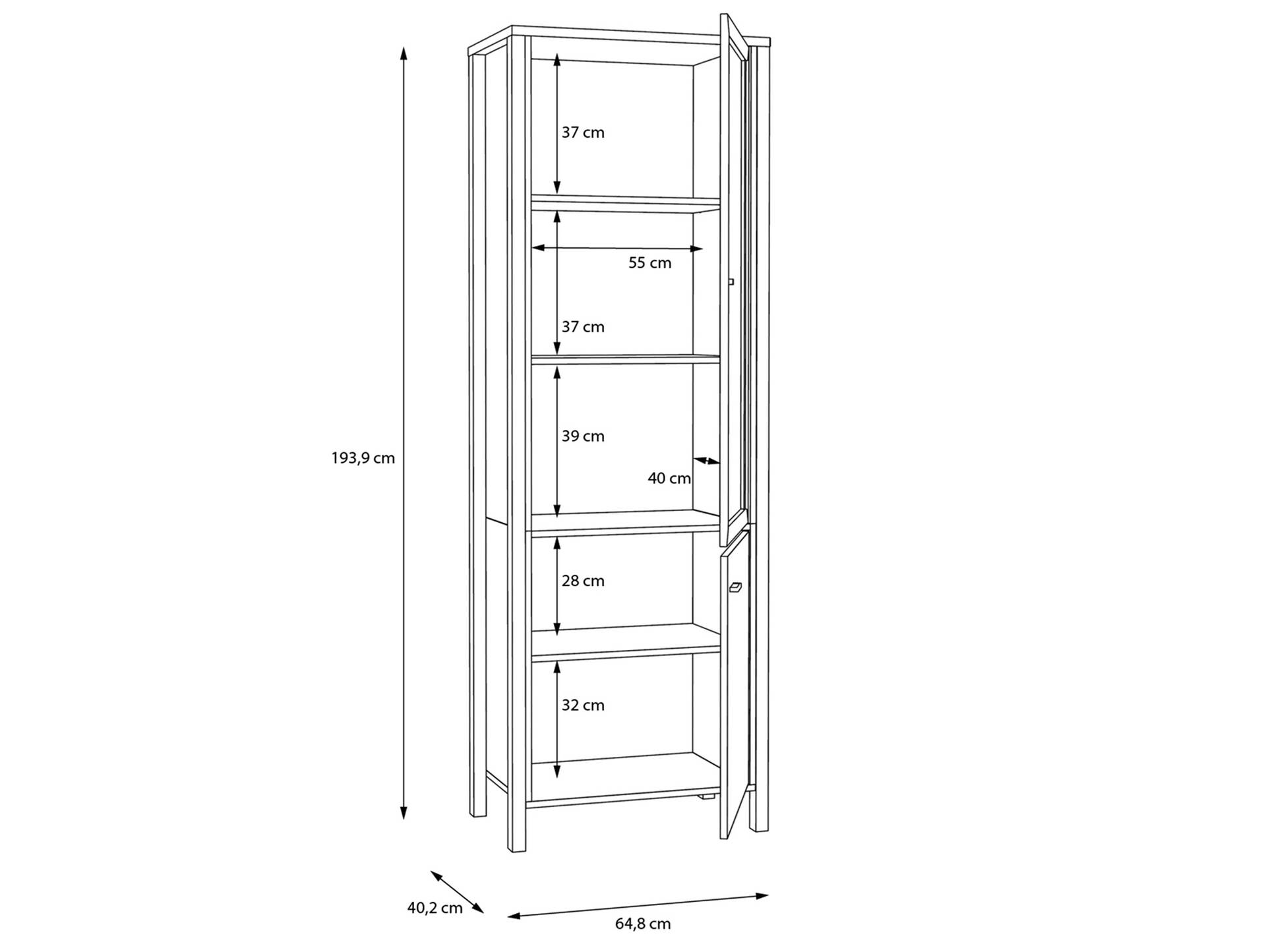 HAVANO Vitrine schmal, Material Dekorspanplatte, Riviera eichefarbig/schwarz 