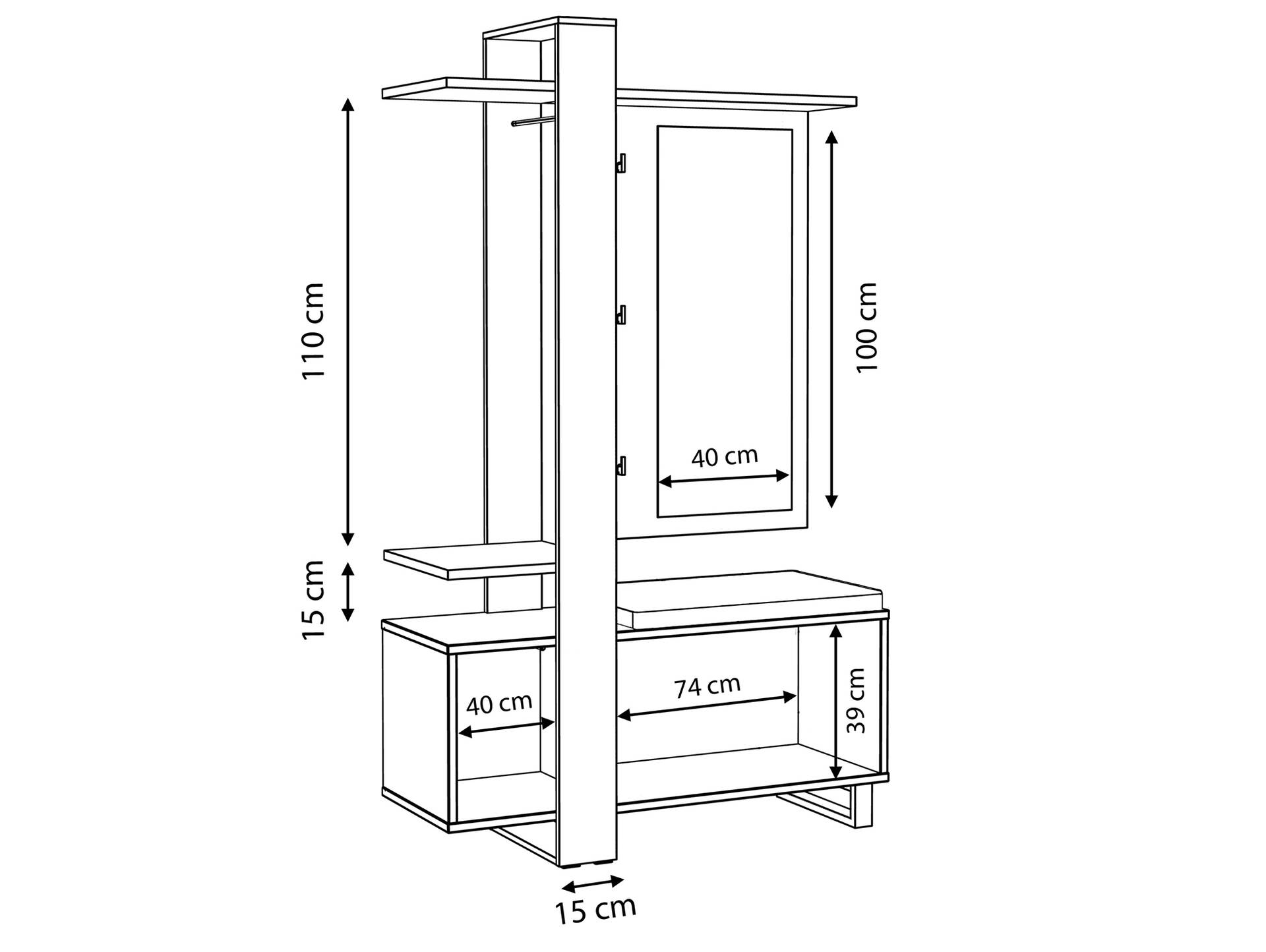 MANATI Kompaktgarderobe, Material Spanplatte, Artisan eichefarbig/schwarz 