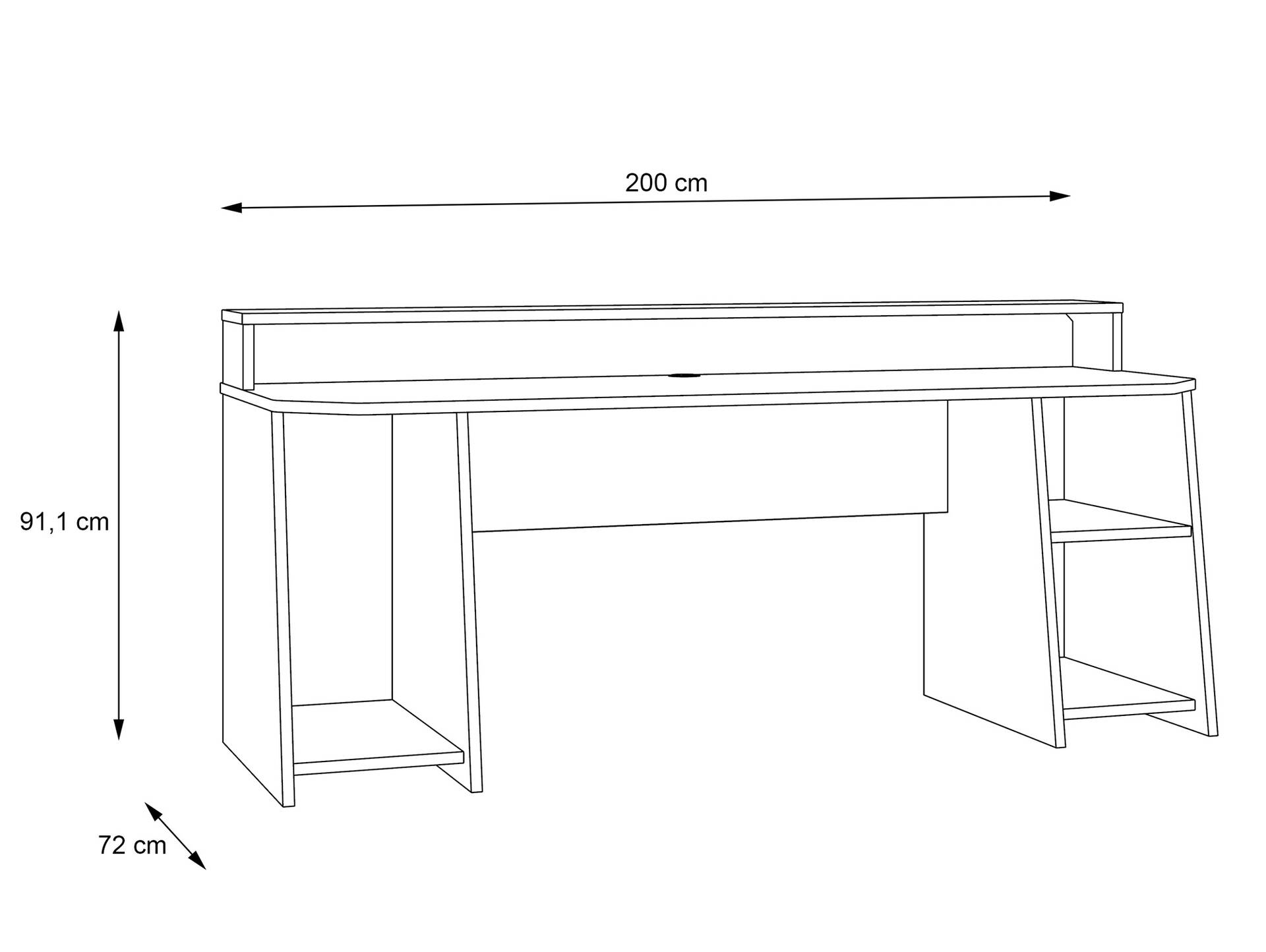 TEZO BIG II Gaming Schreibtisch 200 cm, Material Dekorspanplatte, schwarz 