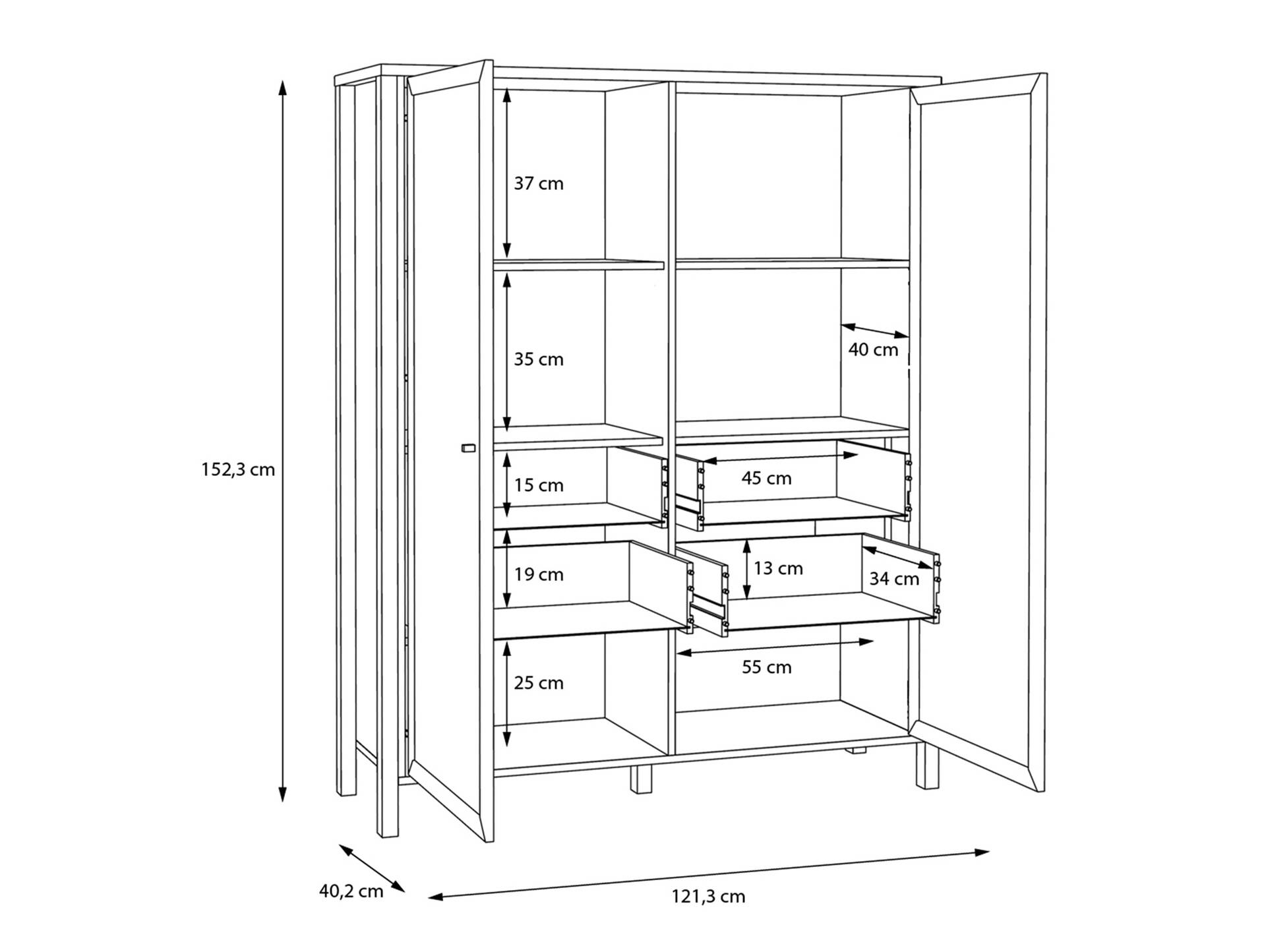 Eichefarbig/schwarz breit, HAVANO Vitrine Riviera Dekorspanplatte, Material