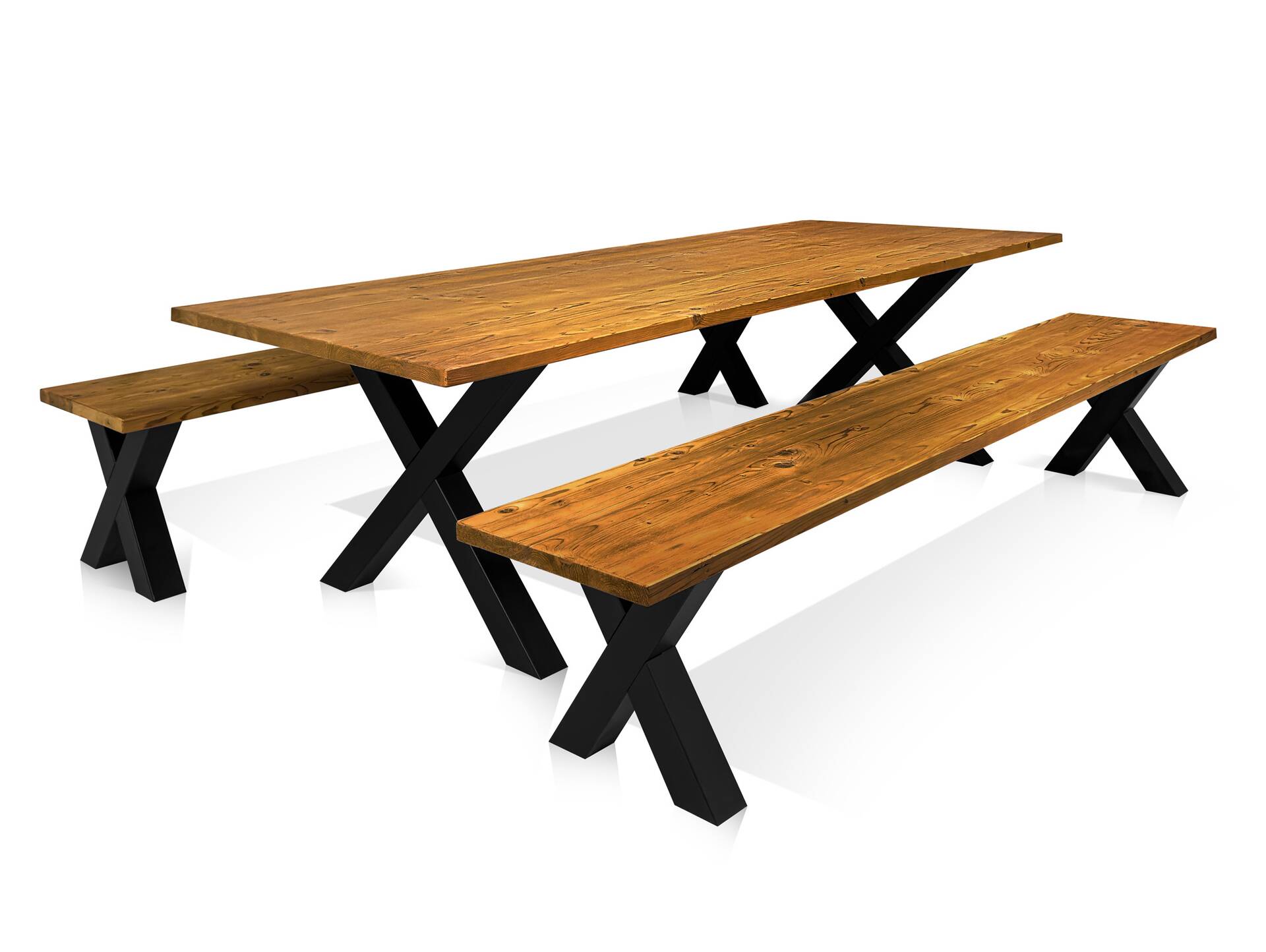 ALABAMA Sitzbank mit X-Beinen, Altholzoptik, Material Massivholz, THERMO-Fichte lackiert 180 cm | ohne Rückenlehne | vintage