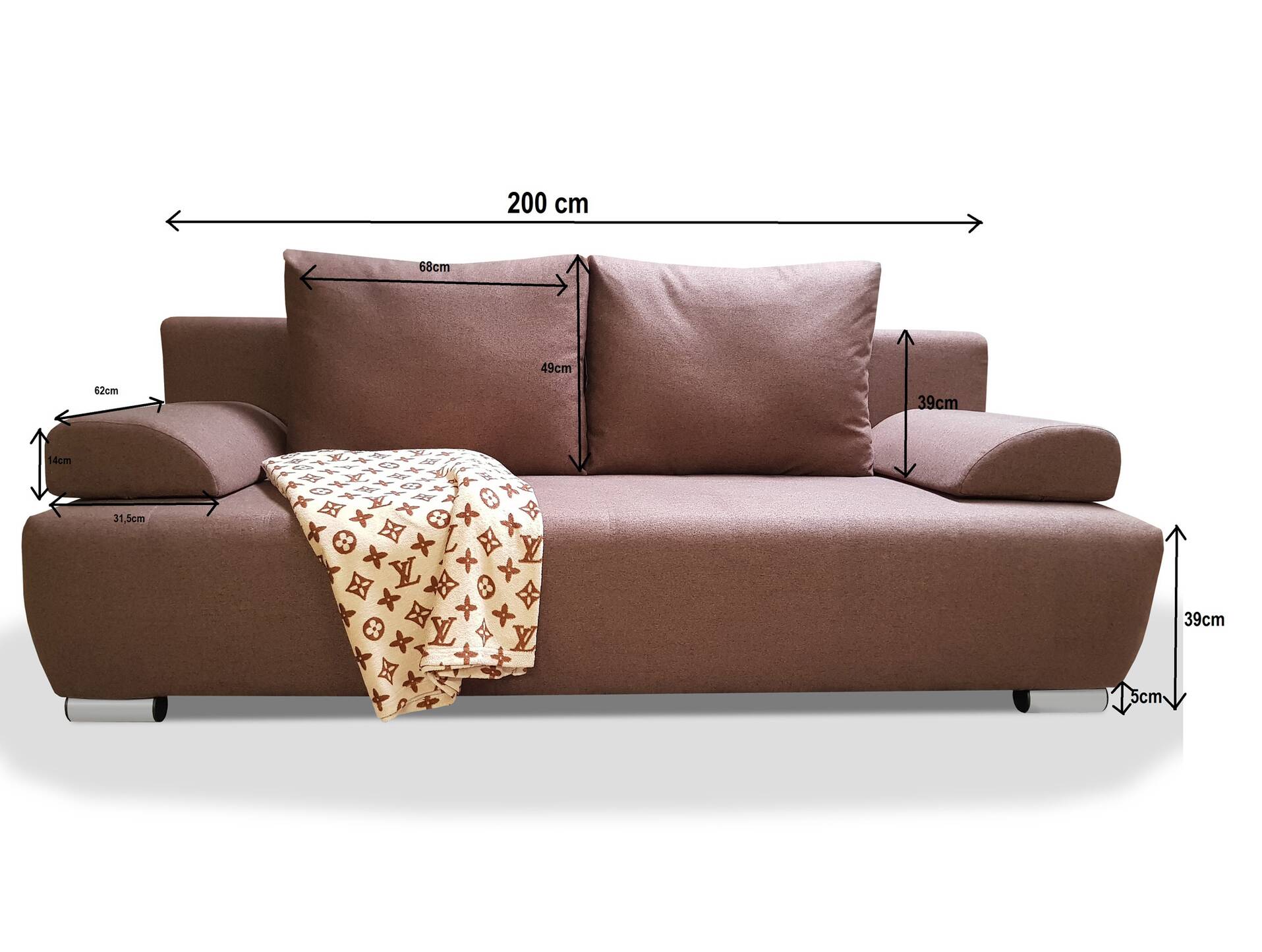 AMIR Schlafsofa mit Bettkasten, Stoffbezug dunkelbraun/beige