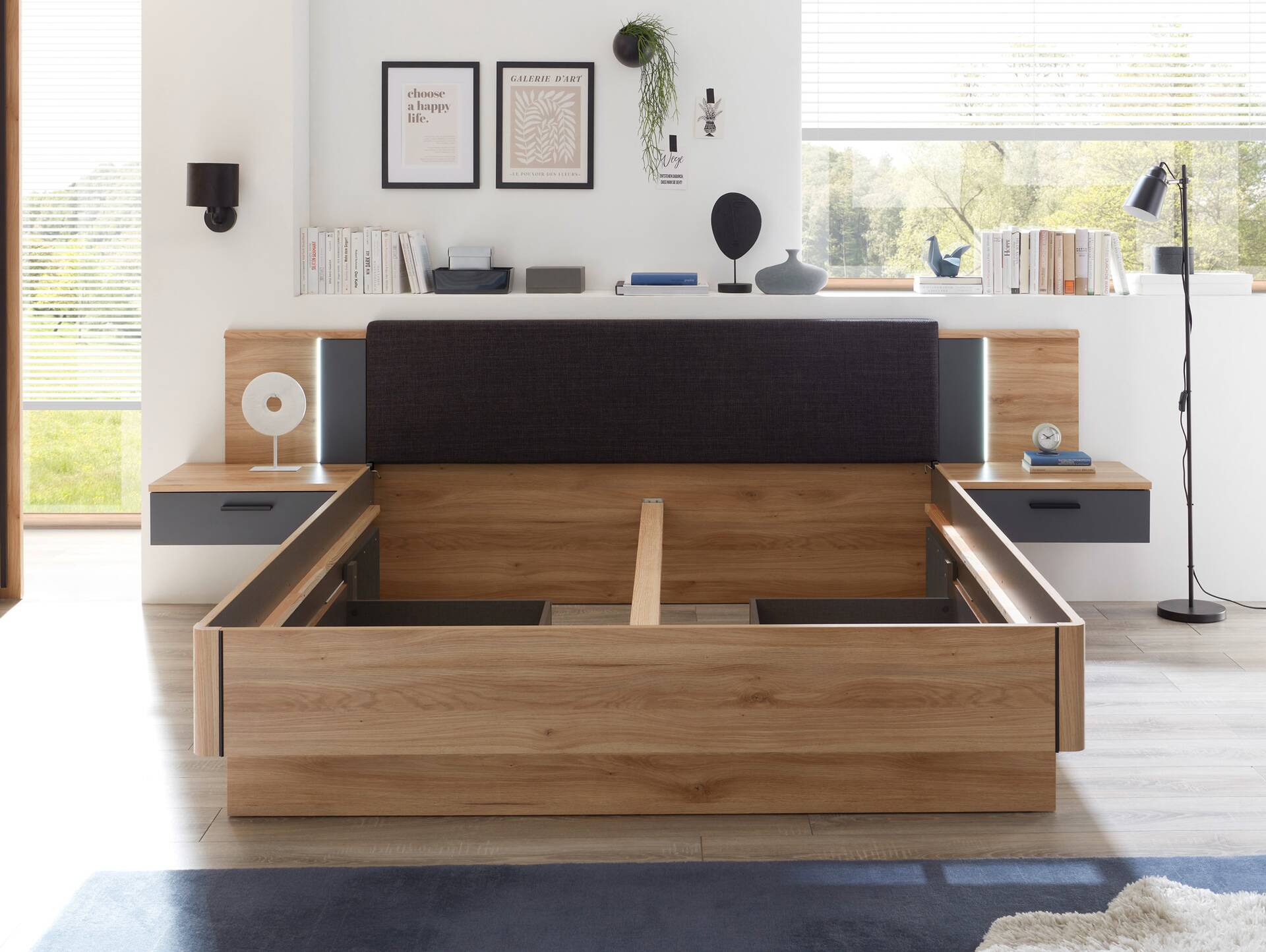 AUCKLAND Bettanlage 180x200 cm Maruvella Oak/Graphit 