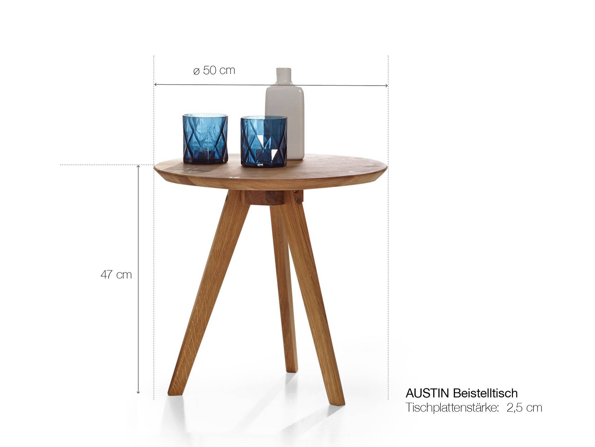 AUSTIN Beistelltisch, Material Massivholz Wildeiche | rund 50 cm