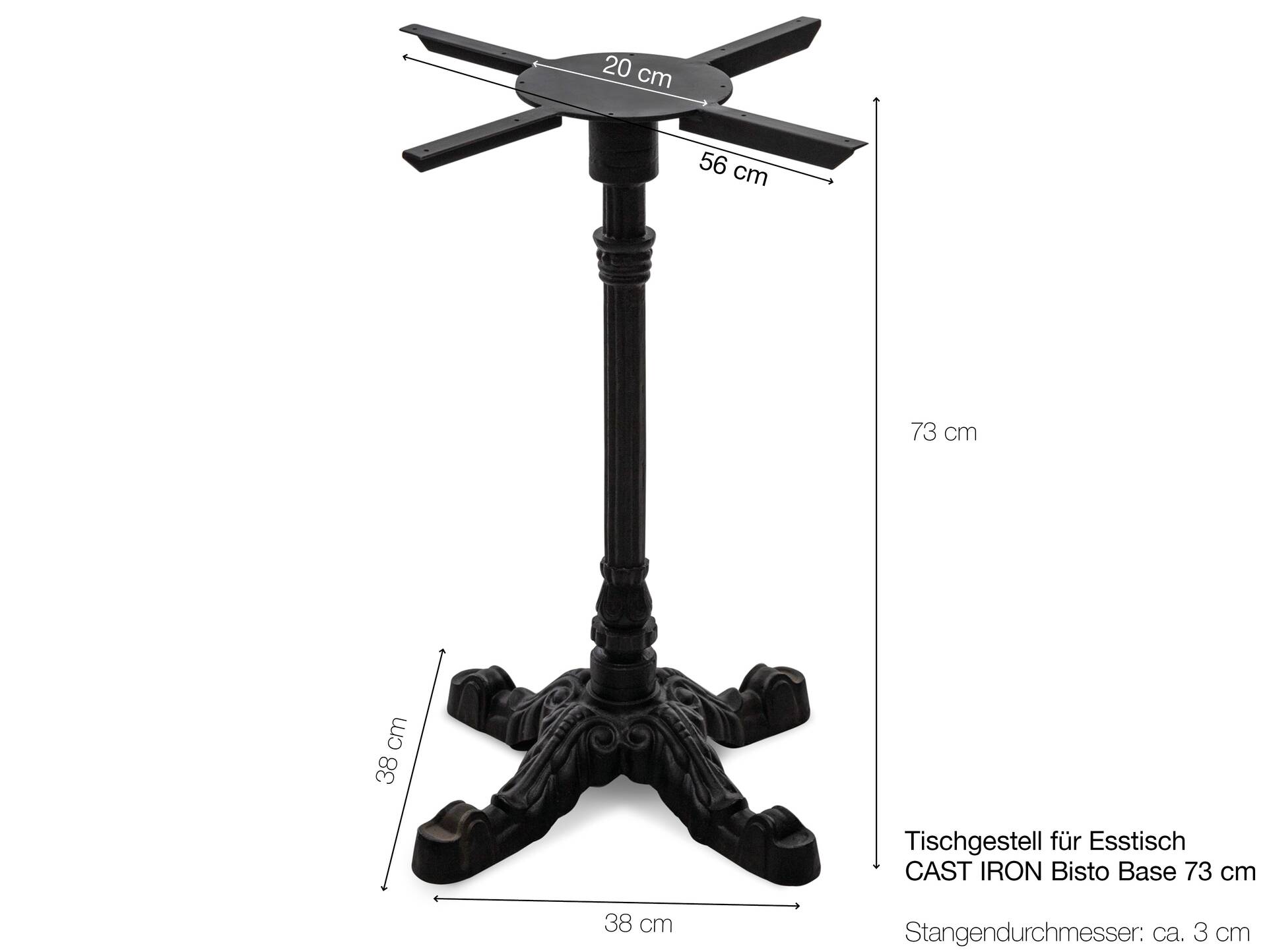 Tischgestell für Esstisch, Material Metall, schwarz lackiert, Höhe: 73 cm 