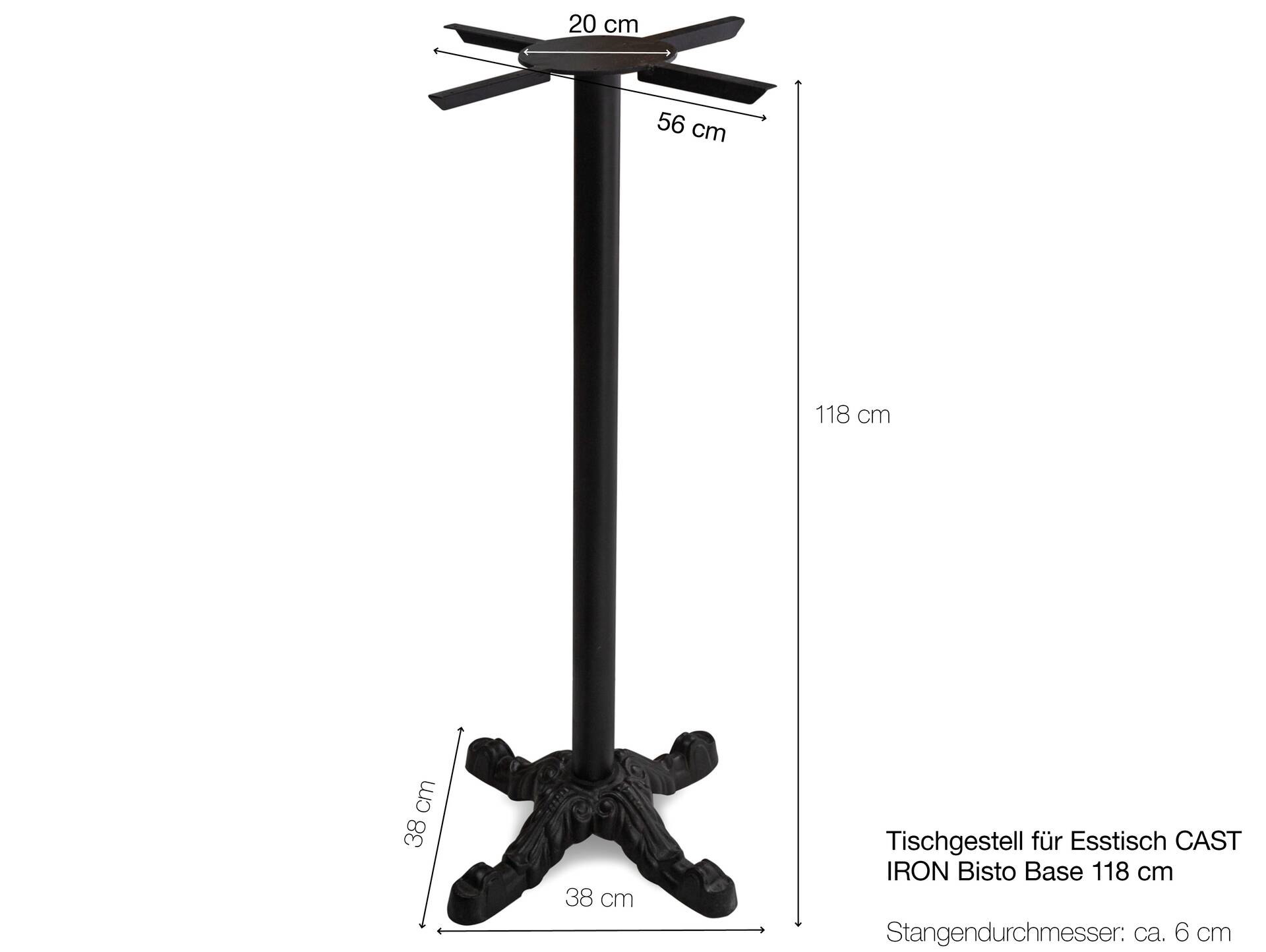 Tischgestell für Bartisch, Material Metall, schwarz lackiert, Höhe: 118 cm 